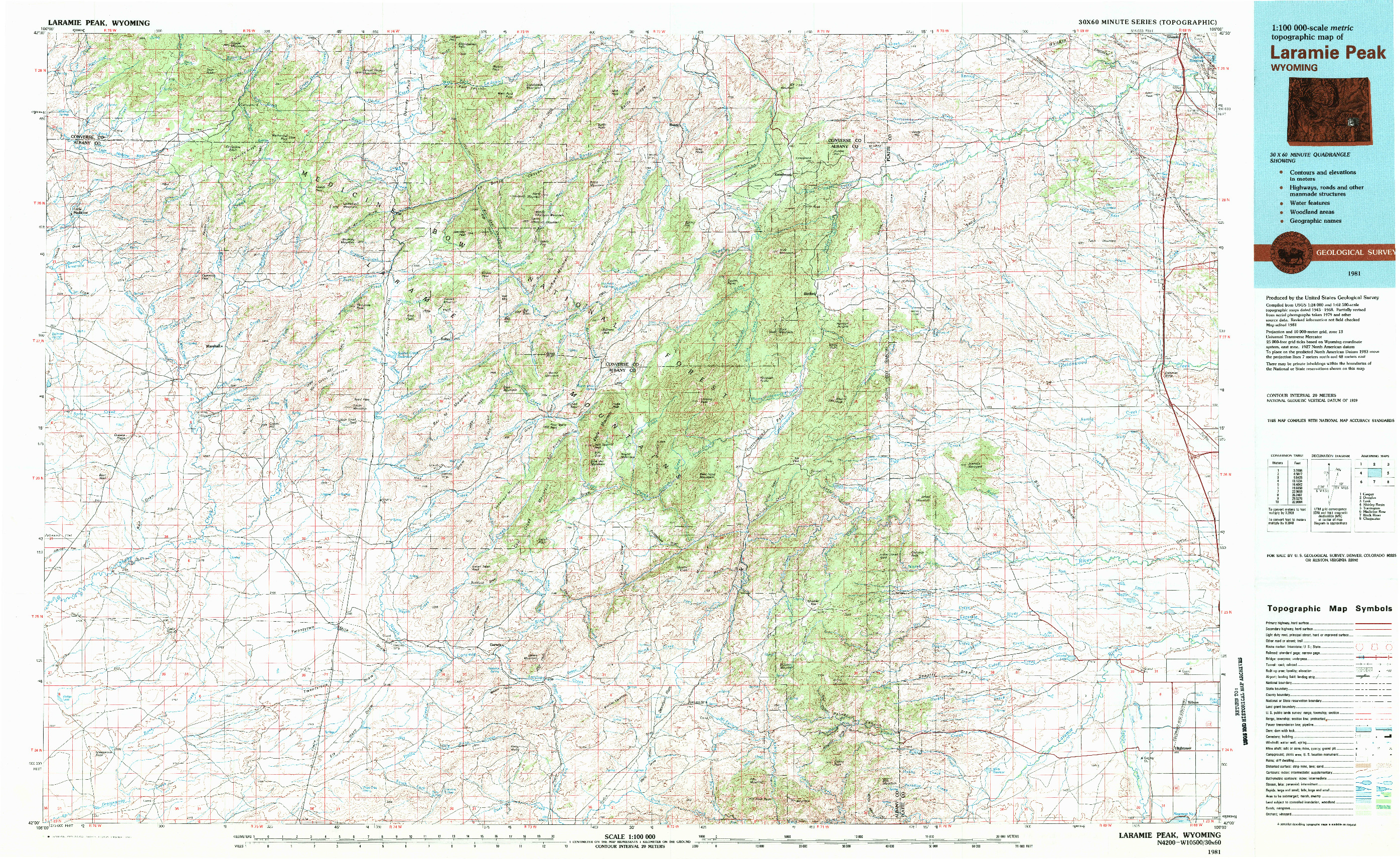 USGS 1:100000-SCALE QUADRANGLE FOR LARAMIE PEAK, WY 1981