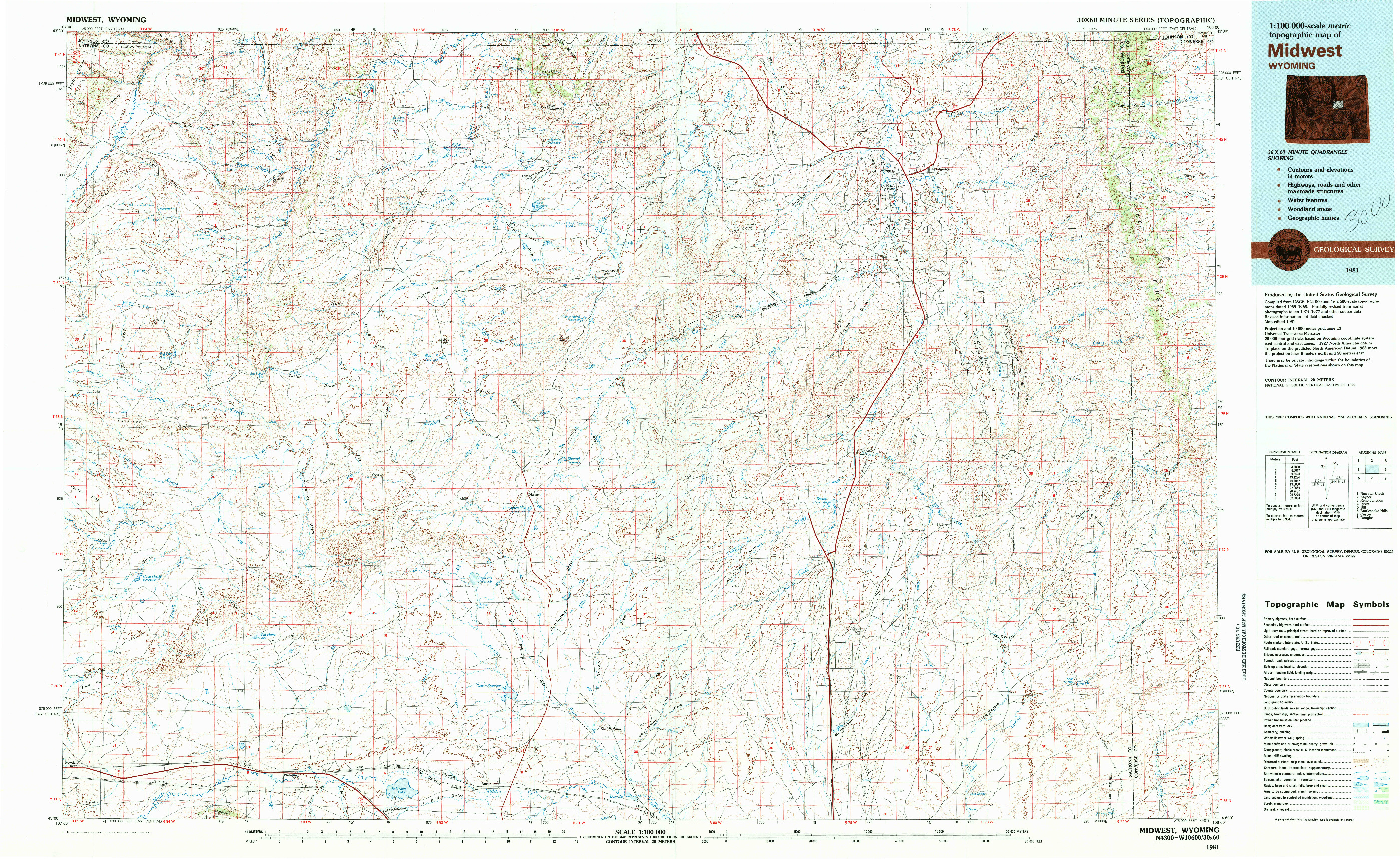 USGS 1:100000-SCALE QUADRANGLE FOR MIDWEST, WY 1981