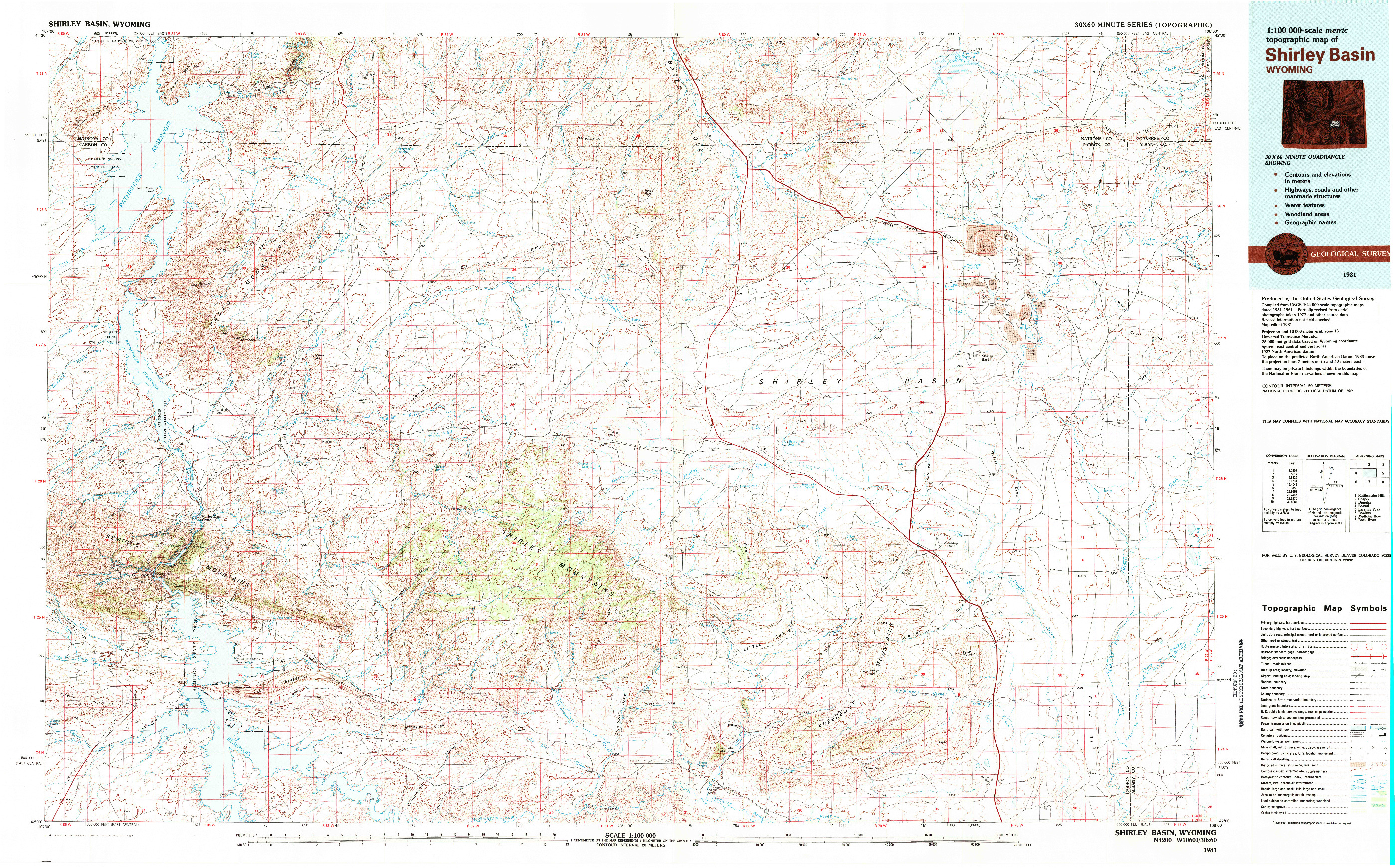 USGS 1:100000-SCALE QUADRANGLE FOR SHIRLEY BASIN, WY 1981