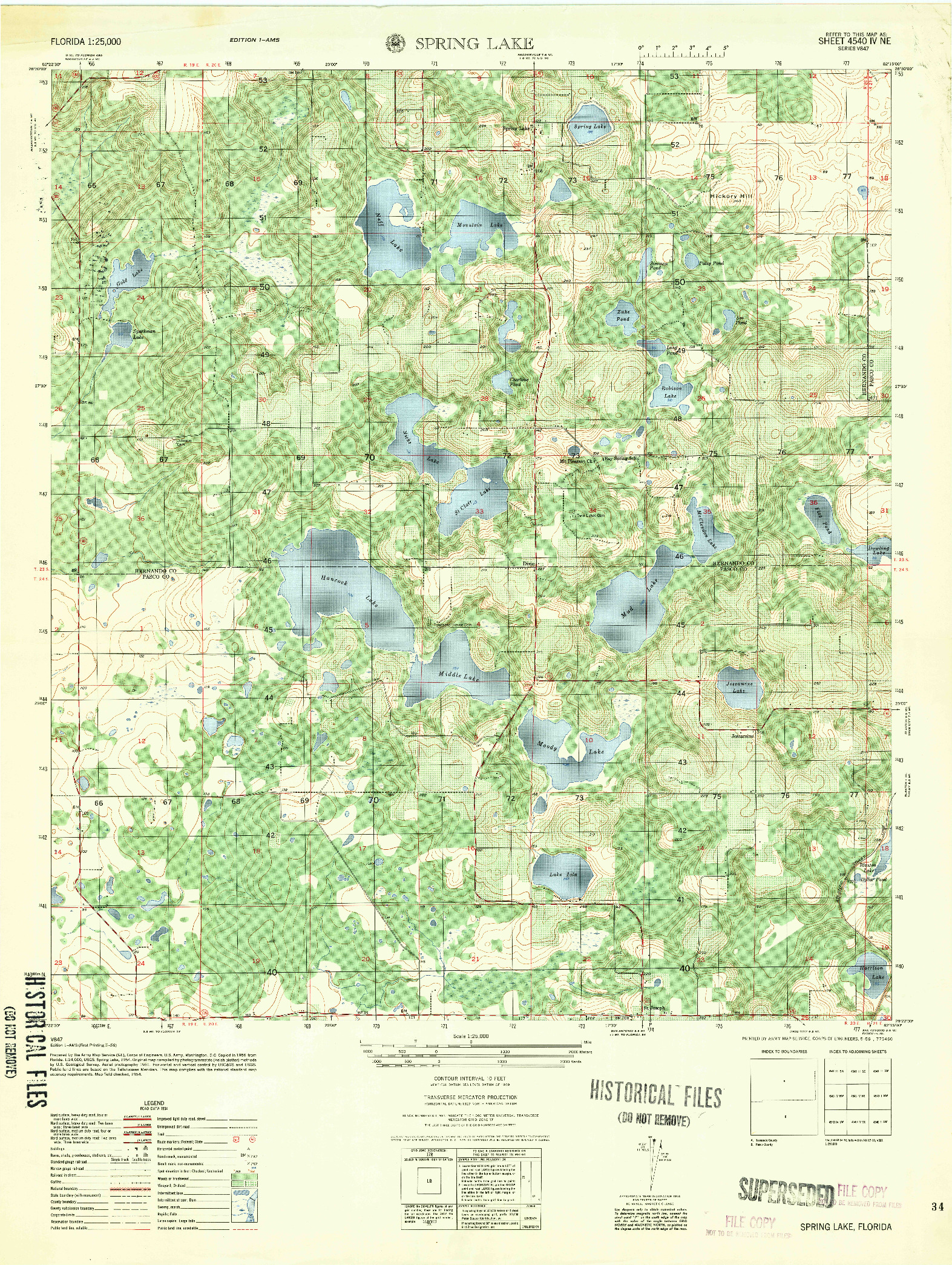 USGS 1:25000-SCALE QUADRANGLE FOR SPRING LAKE, FL 1954