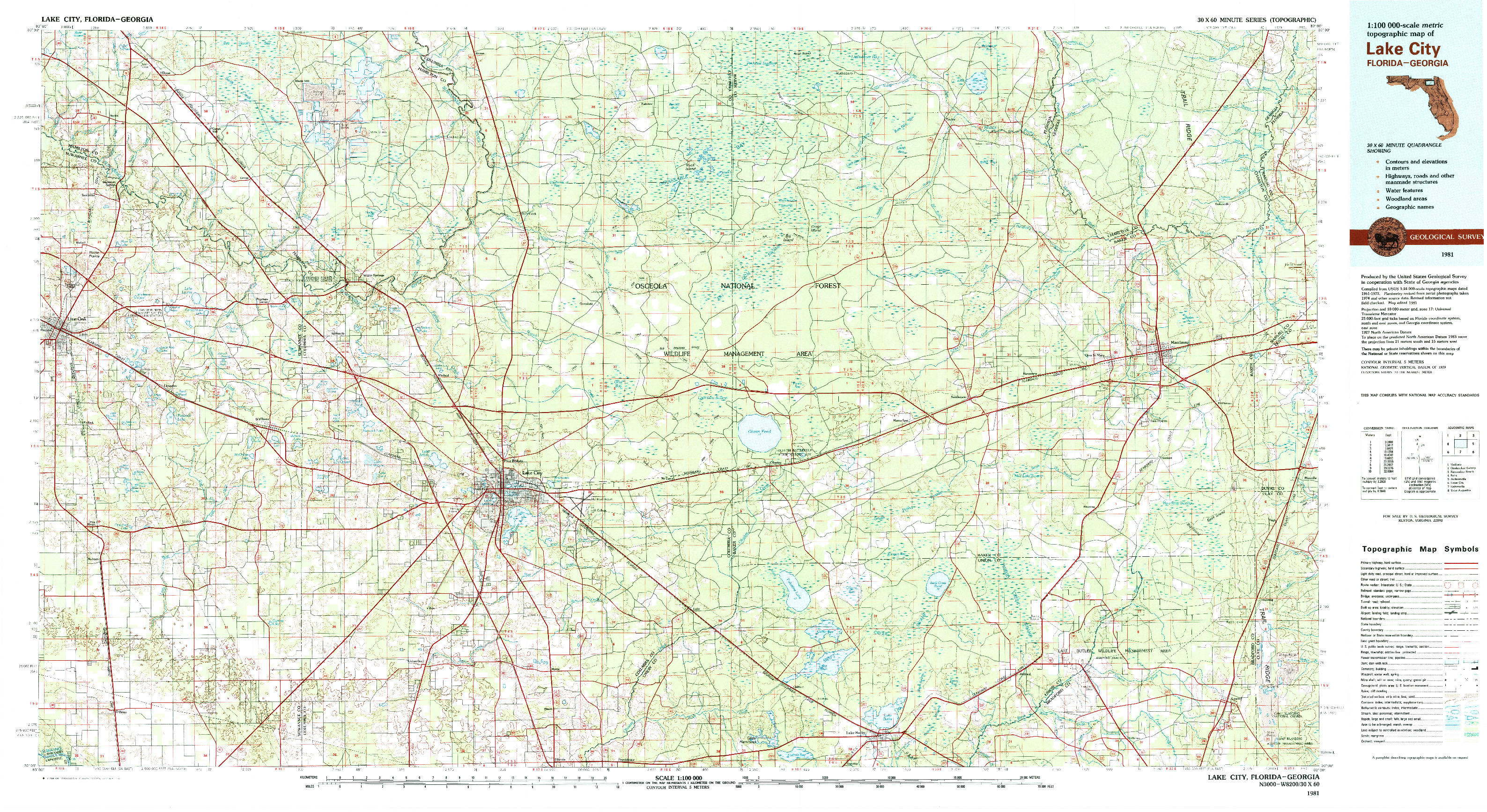 USGS 1:100000-SCALE QUADRANGLE FOR LAKE CITY, FL 1981