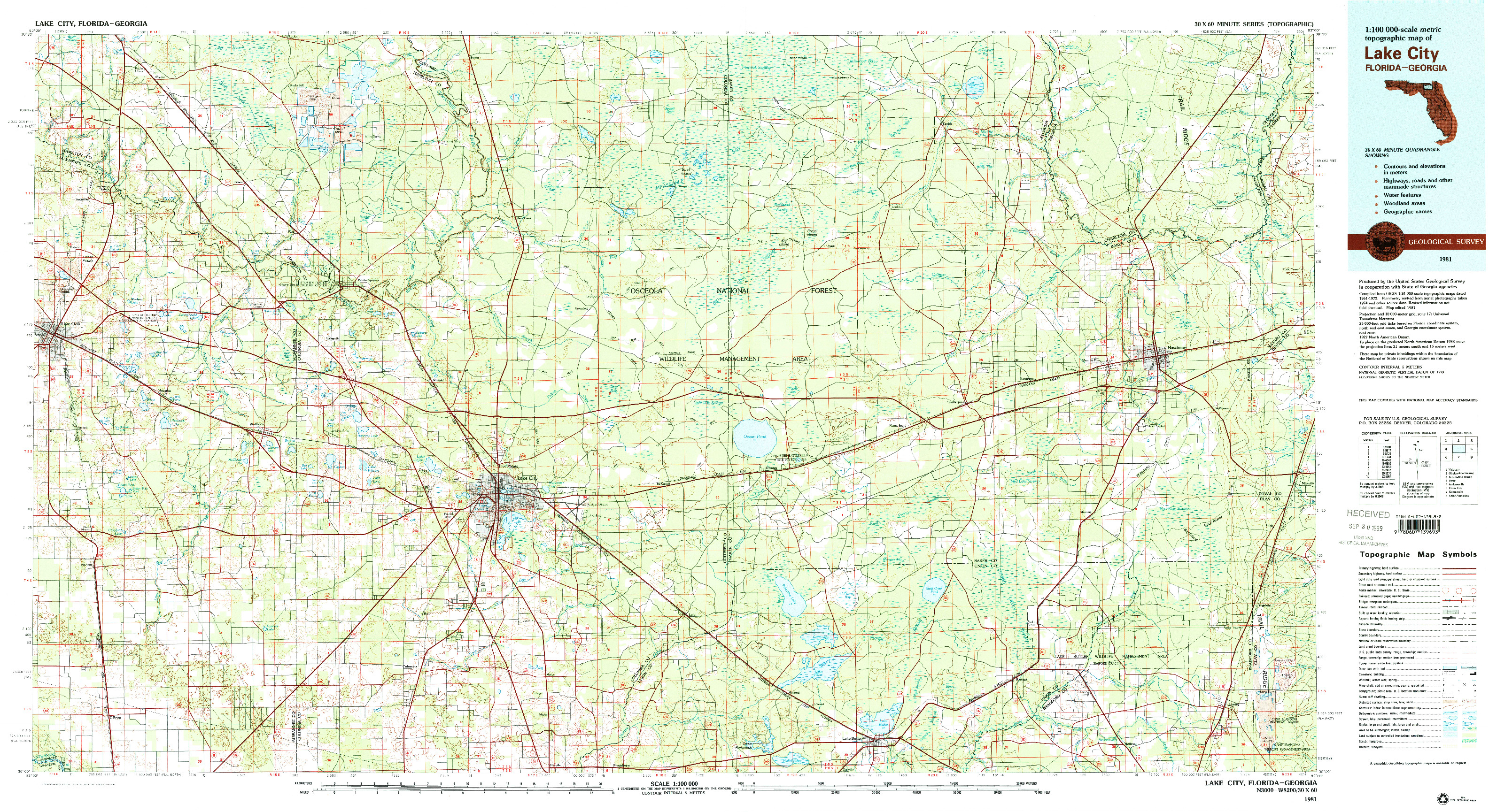 USGS 1:100000-SCALE QUADRANGLE FOR LAKE CITY, FL 1981