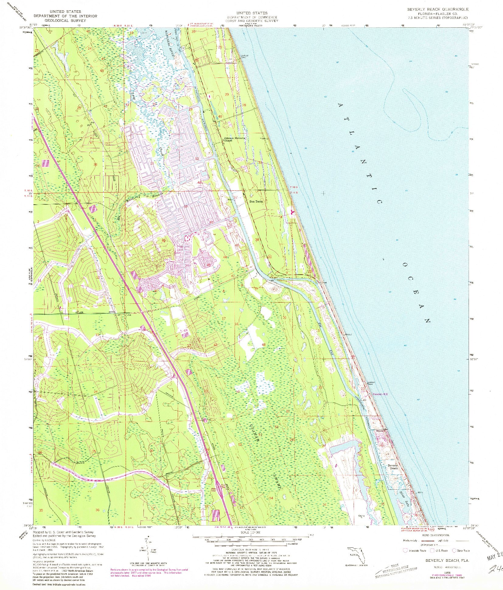 USGS 1:24000-SCALE QUADRANGLE FOR BEVERLY BEACH, FL 1956