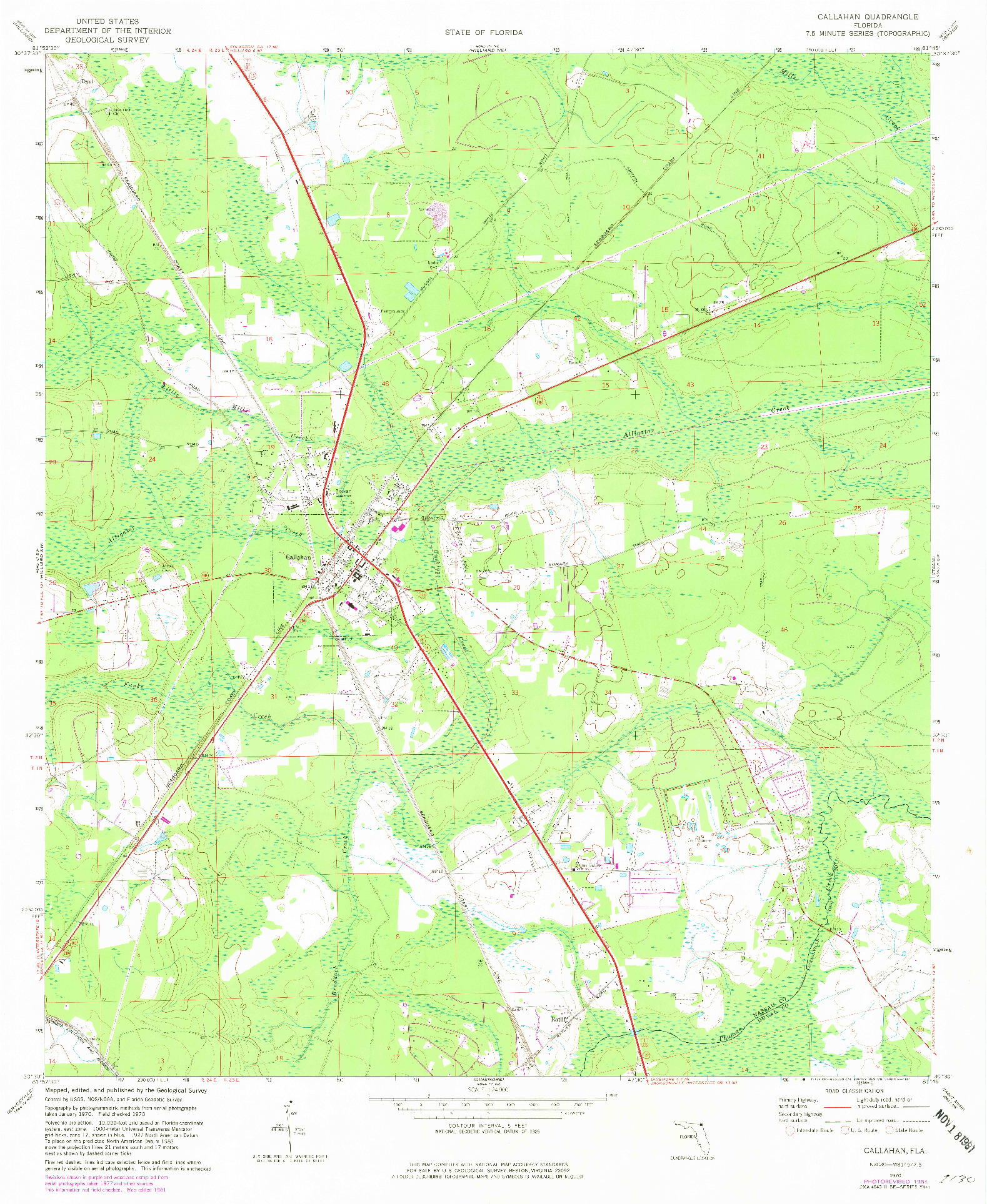 USGS 1:24000-SCALE QUADRANGLE FOR CALLAHAN, FL 1970