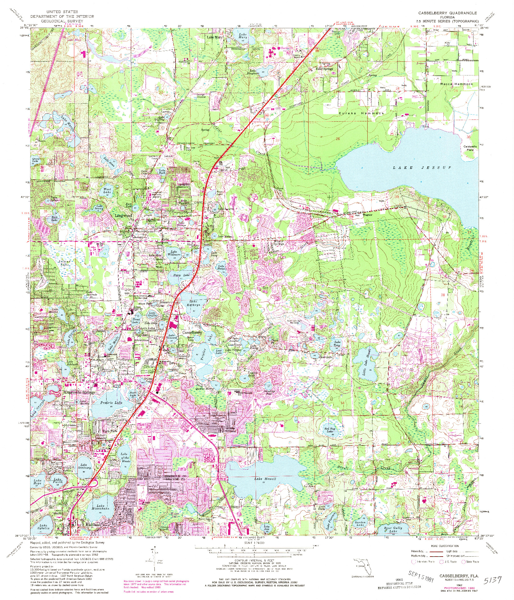 USGS 1:24000-SCALE QUADRANGLE FOR CASSELBERRY, FL 1962