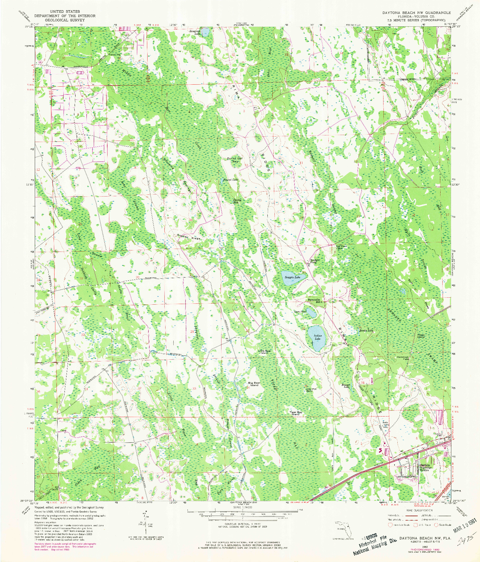 USGS 1:24000-SCALE QUADRANGLE FOR DAYTONA BEACH NW, FL 1962