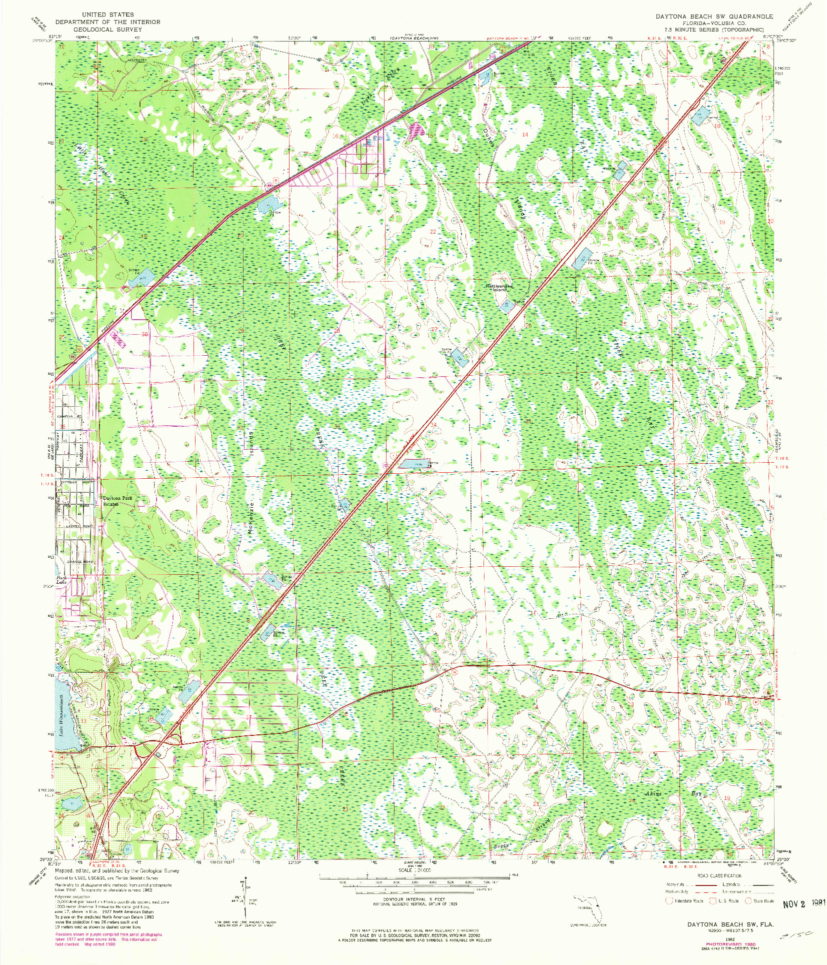 USGS 1:24000-SCALE QUADRANGLE FOR DAYTONA BEACH SW, FL 1962