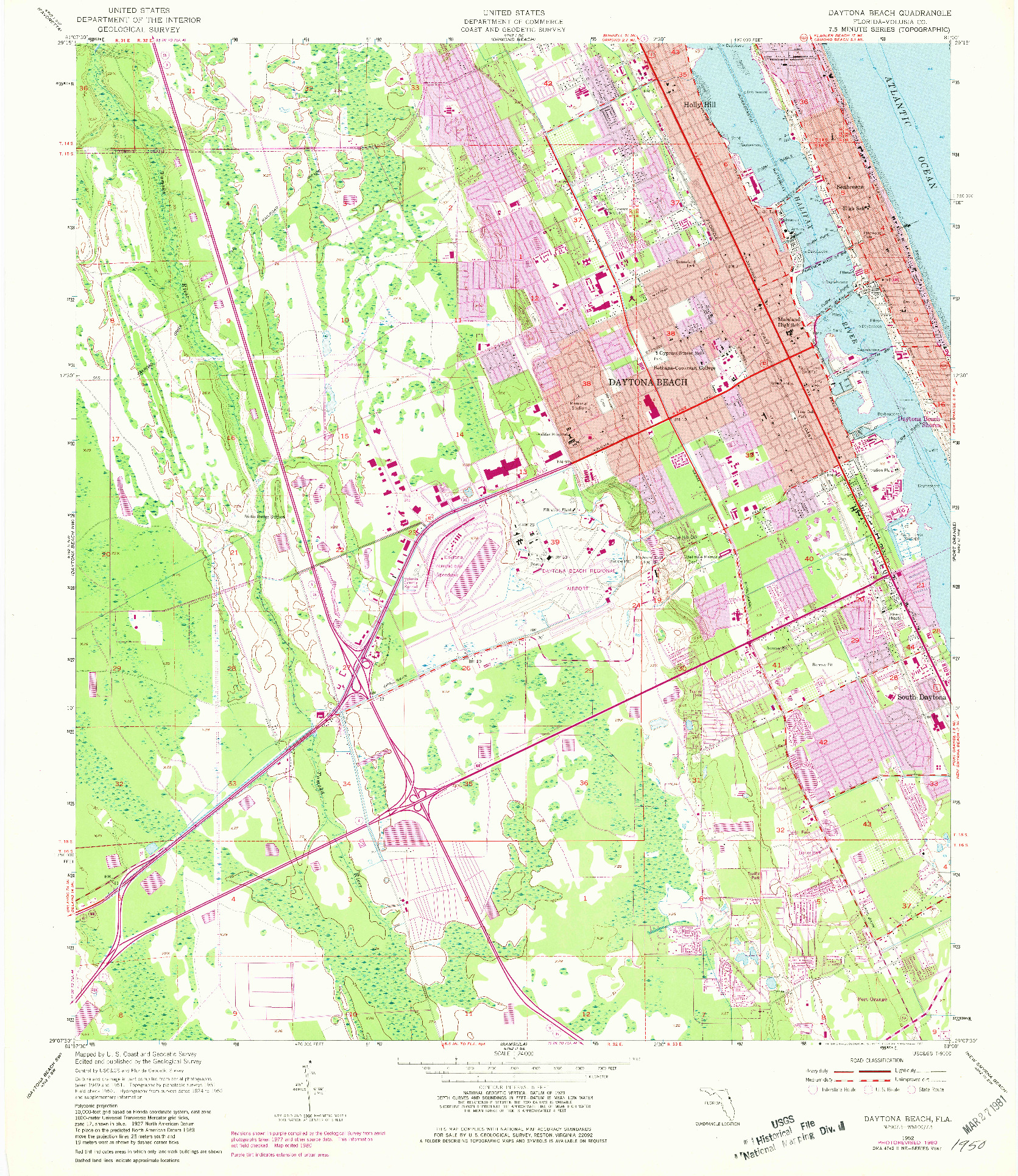 USGS 1:24000-SCALE QUADRANGLE FOR DAYTONA BEACH, FL 1952