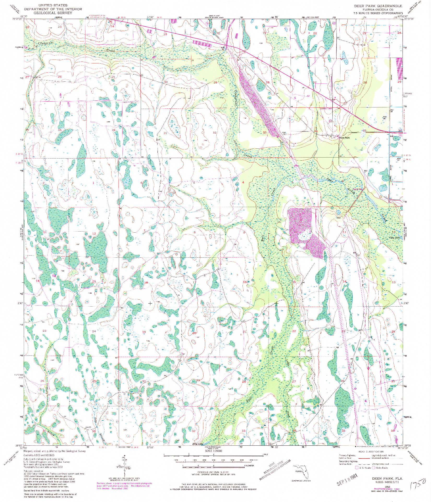 USGS 1:24000-SCALE QUADRANGLE FOR DEER PARK, FL 1953