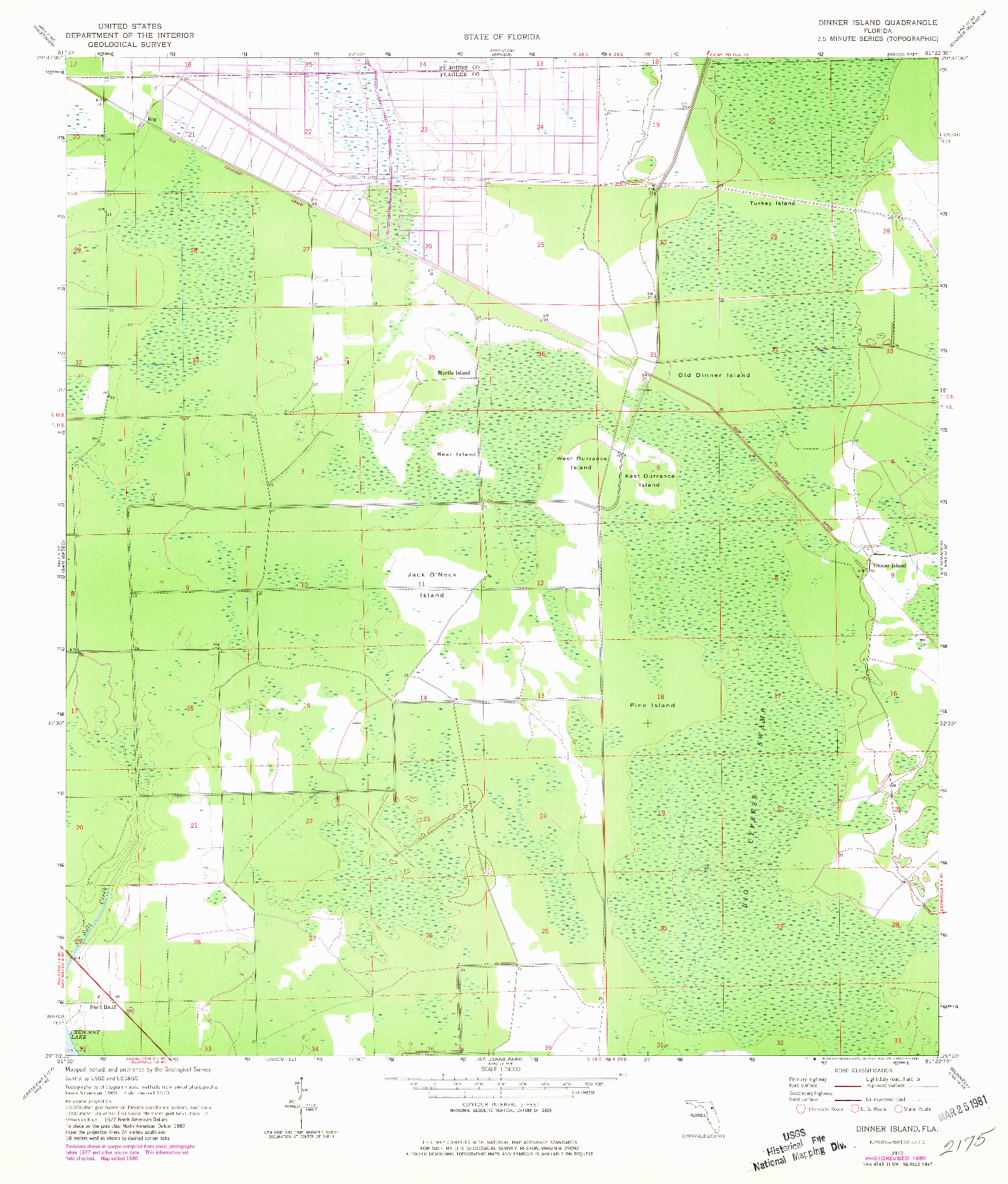 USGS 1:24000-SCALE QUADRANGLE FOR DINNER ISLAND, FL 1970