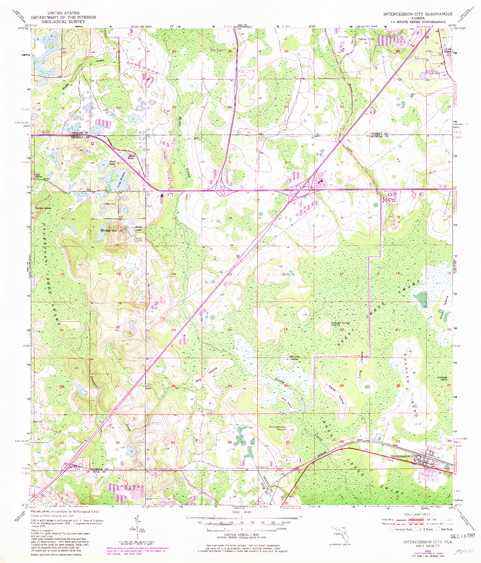 USGS 1:24000-SCALE QUADRANGLE FOR INTERCESSION CITY, FL 1953