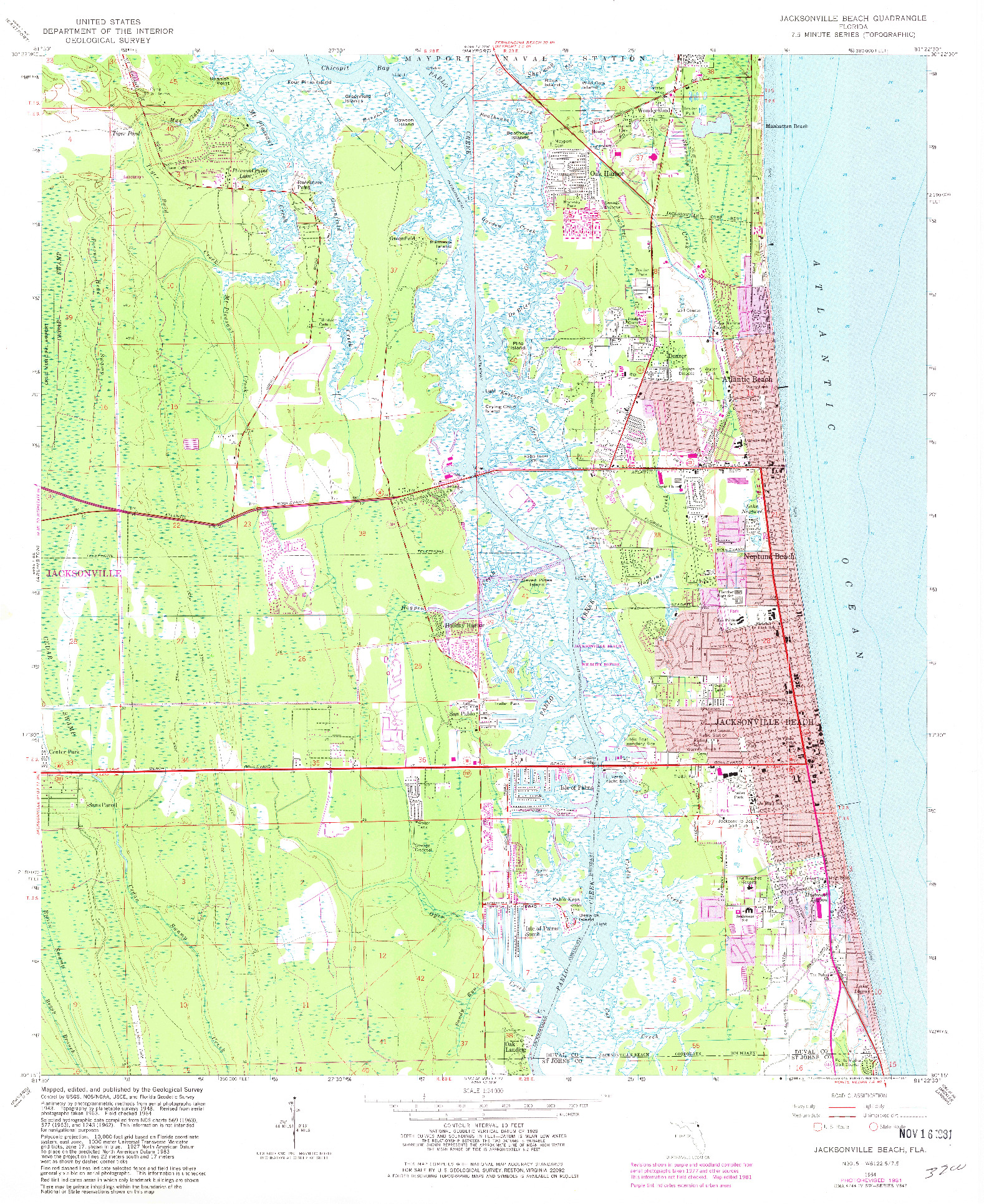 USGS 1:24000-SCALE QUADRANGLE FOR JACKSONVILLE BEACH, FL 1964