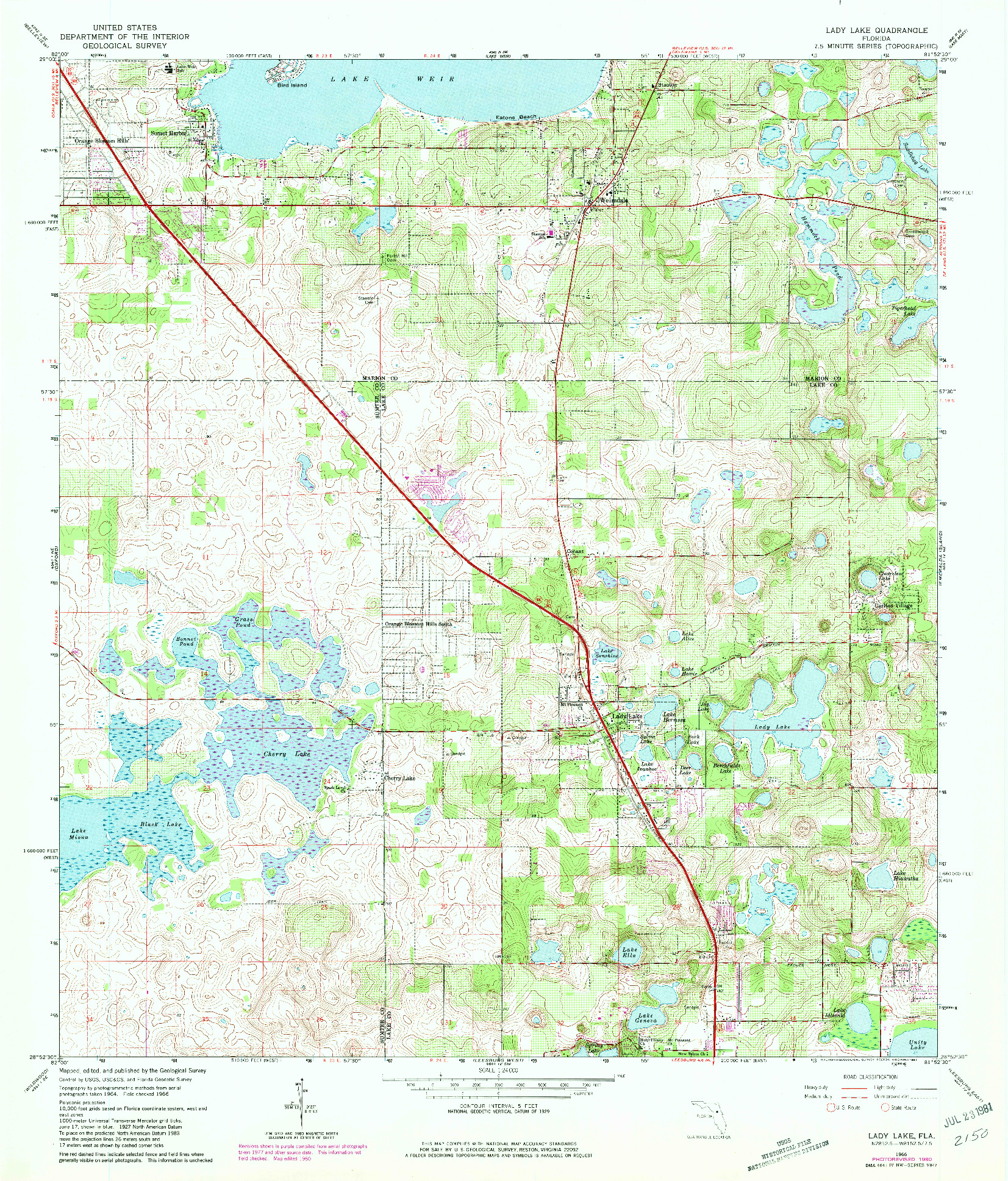 USGS 1:24000-SCALE QUADRANGLE FOR LADY LAKE, FL 1966