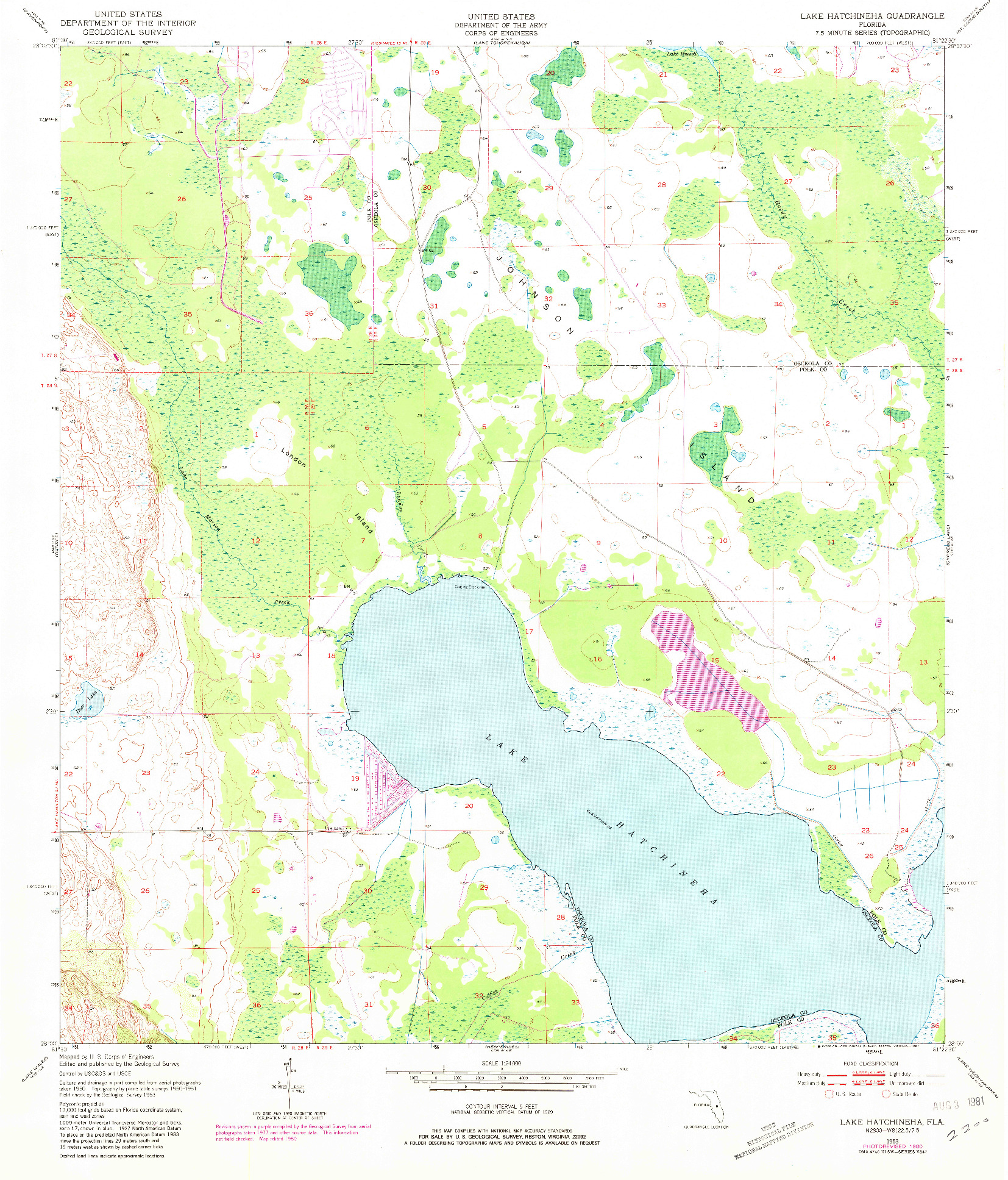 USGS 1:24000-SCALE QUADRANGLE FOR LAKE HATCHINEHA, FL 1953