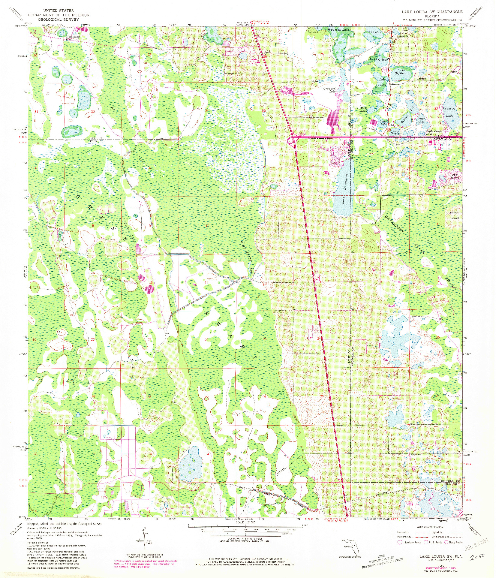 USGS 1:24000-SCALE QUADRANGLE FOR LAKE LOUISA SW, FL 1959