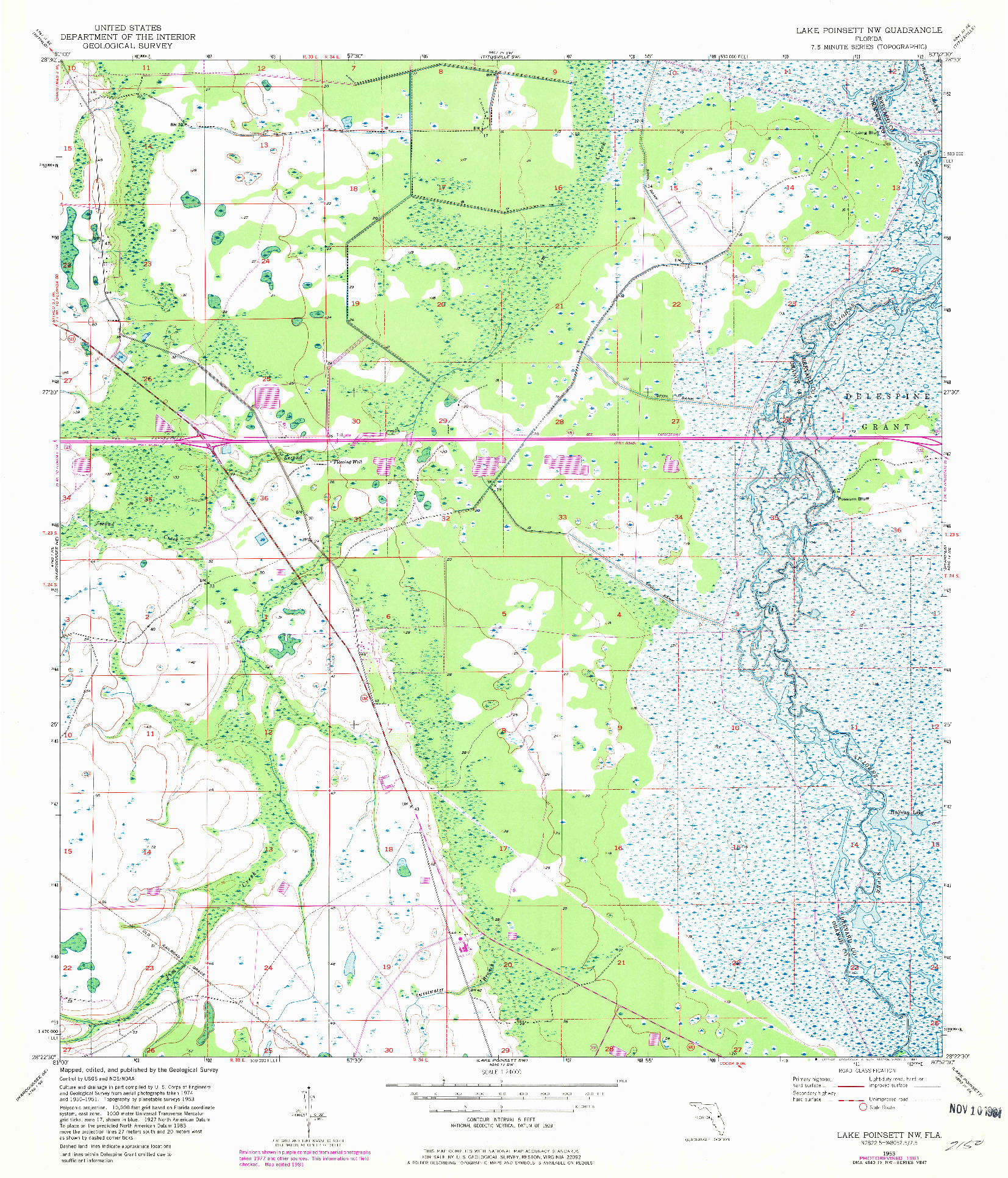USGS 1:24000-SCALE QUADRANGLE FOR LAKE POINSETT NW, FL 1953
