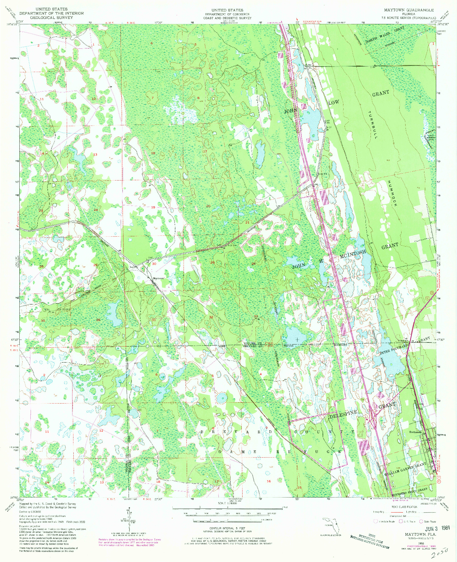 USGS 1:24000-SCALE QUADRANGLE FOR MAYTOWN, FL 1950