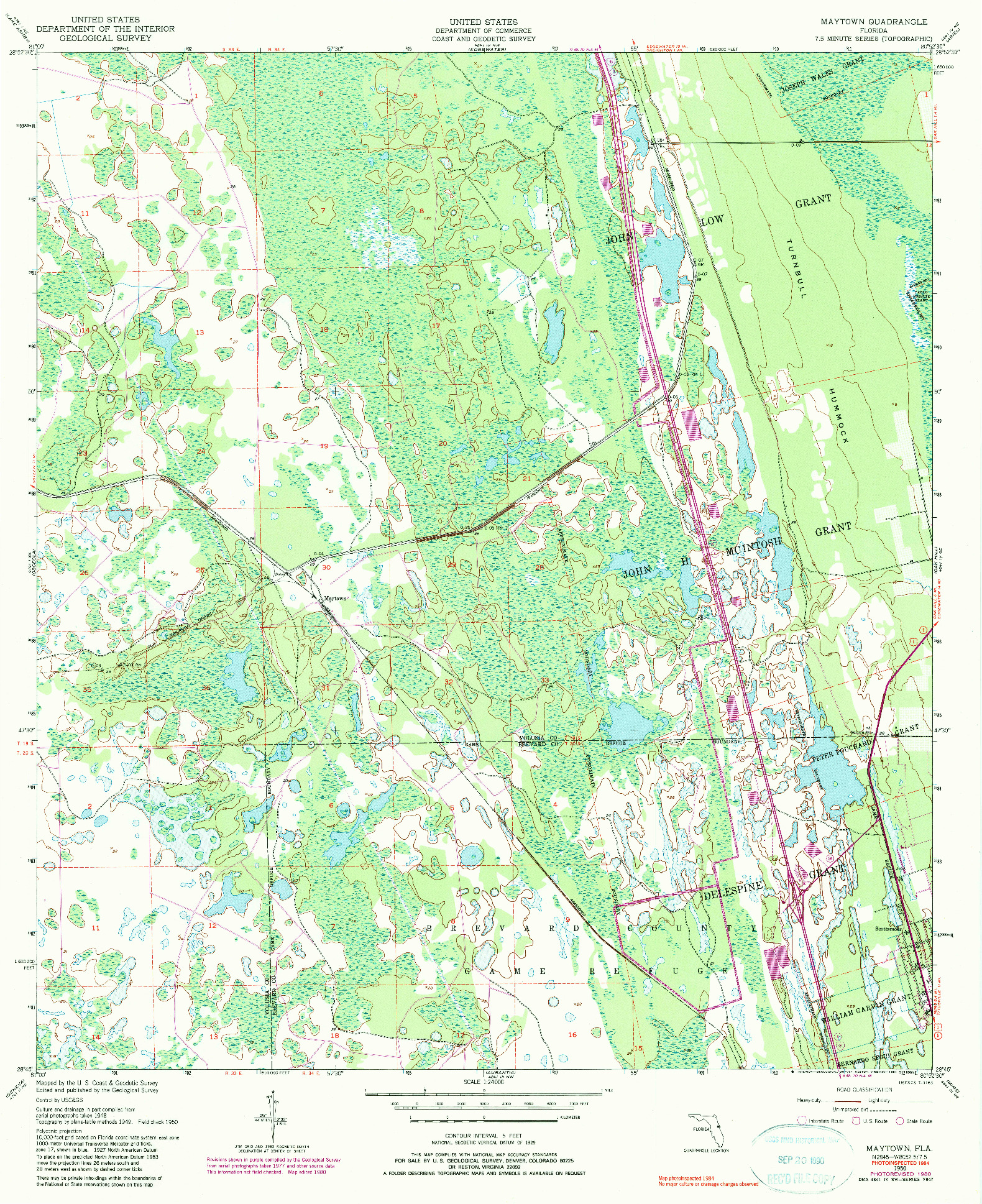 USGS 1:24000-SCALE QUADRANGLE FOR MAYTOWN, FL 1950