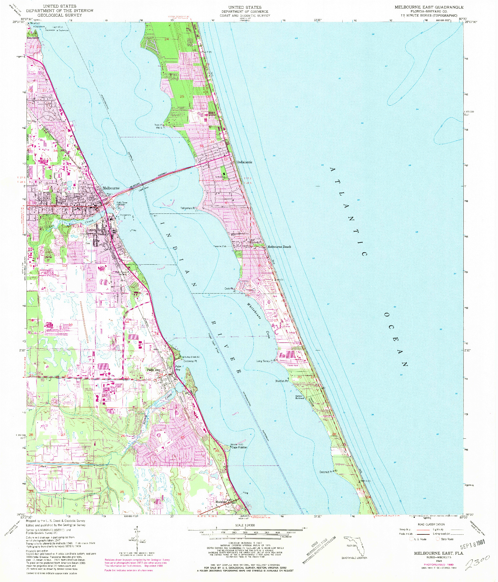 USGS 1:24000-SCALE QUADRANGLE FOR MELBOURNE EAST, FL 1949