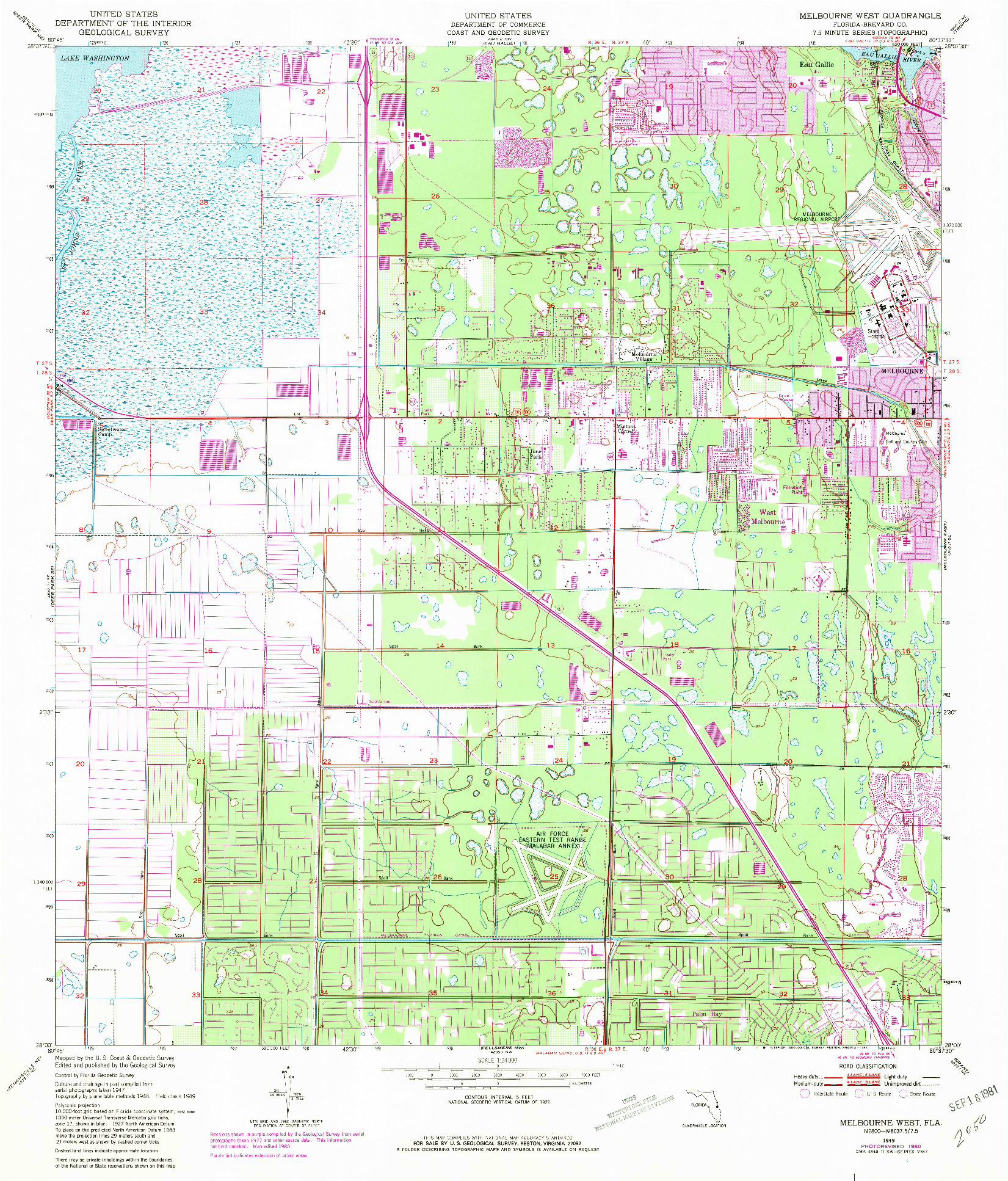 USGS 1:24000-SCALE QUADRANGLE FOR MELBOURNE WEST, FL 1949