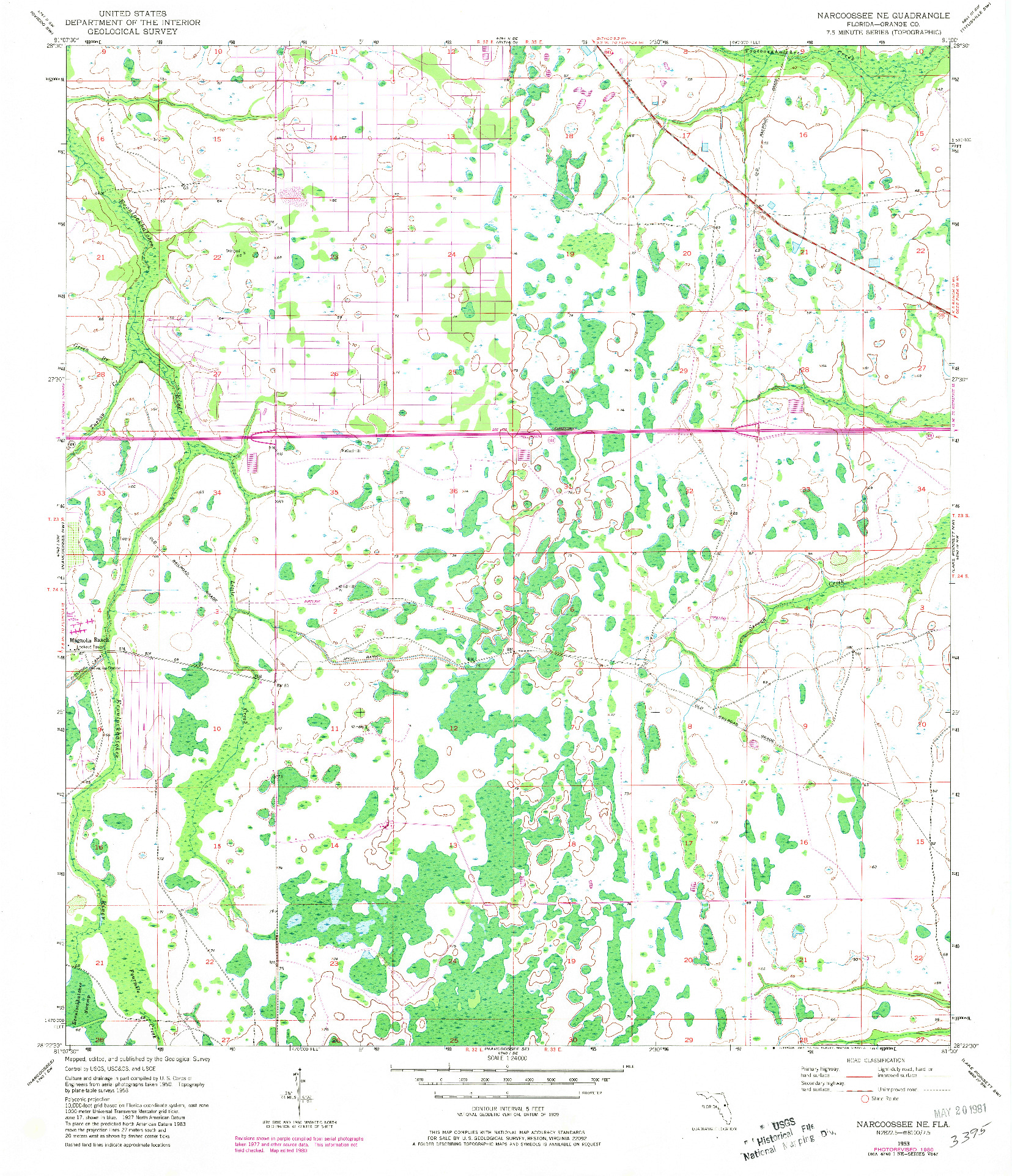 USGS 1:24000-SCALE QUADRANGLE FOR NARCOOSSEE NE, FL 1953