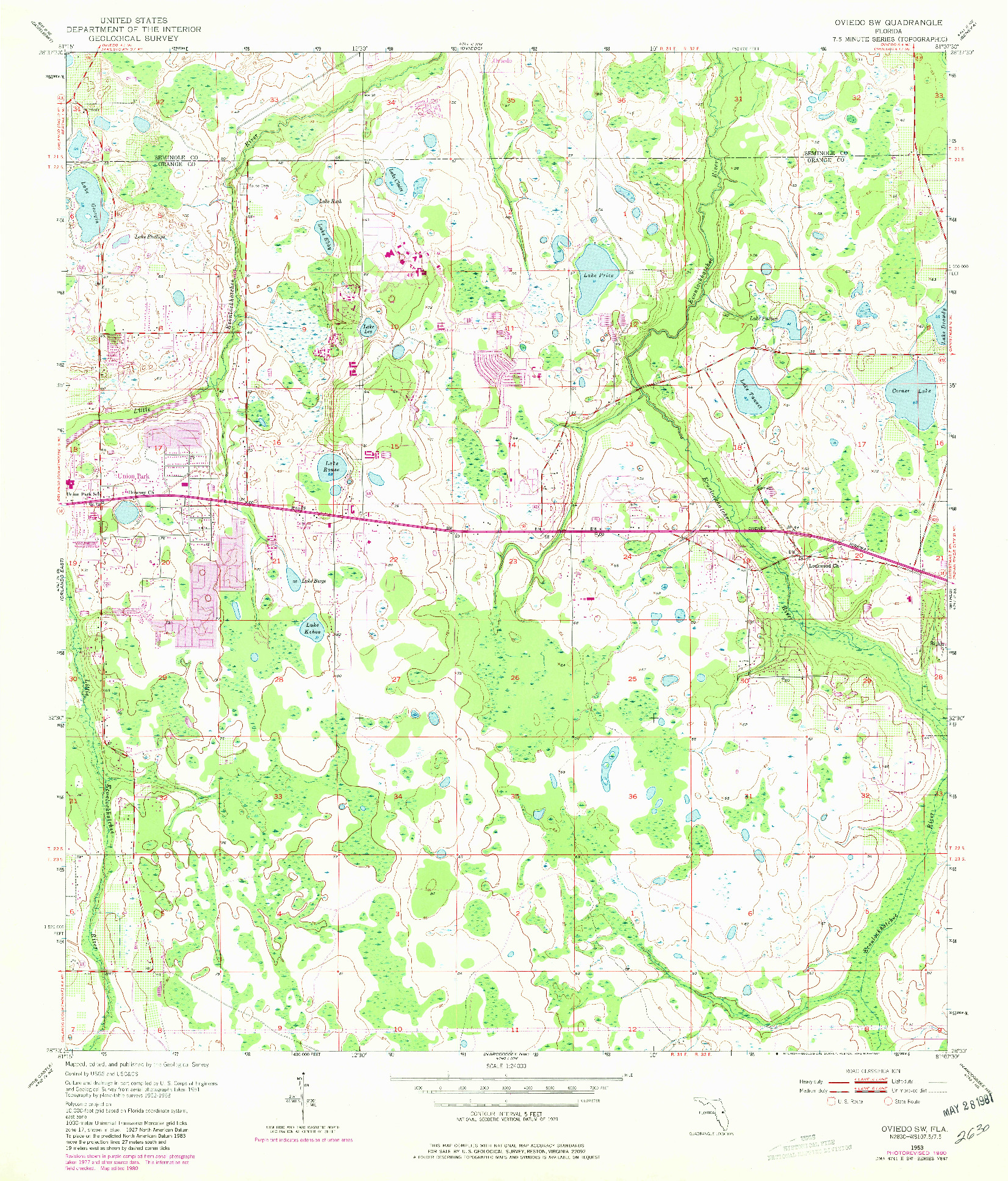 USGS 1:24000-SCALE QUADRANGLE FOR OVIEDO SW, FL 1953