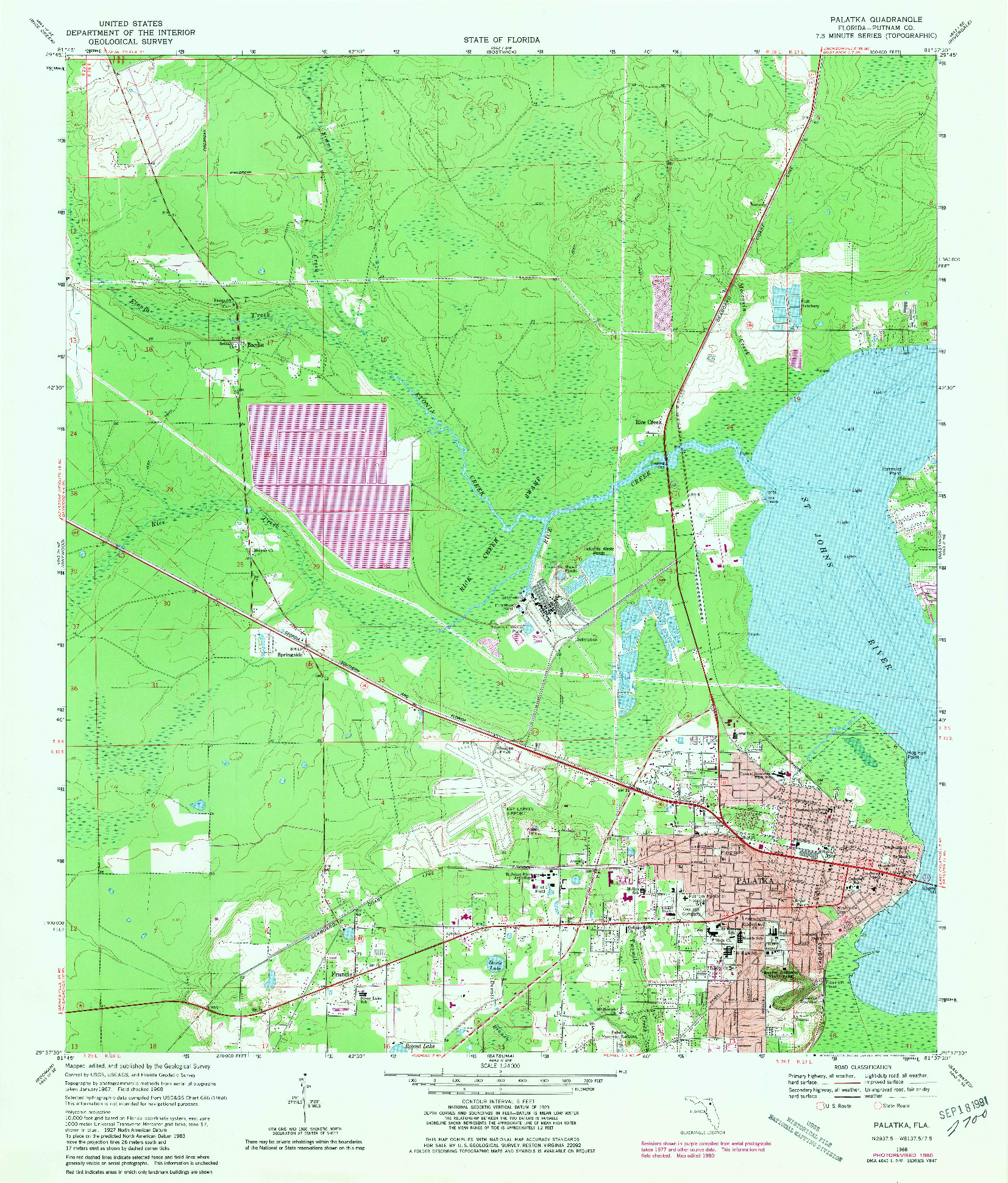 USGS 1:24000-SCALE QUADRANGLE FOR PALATKA, FL 1968