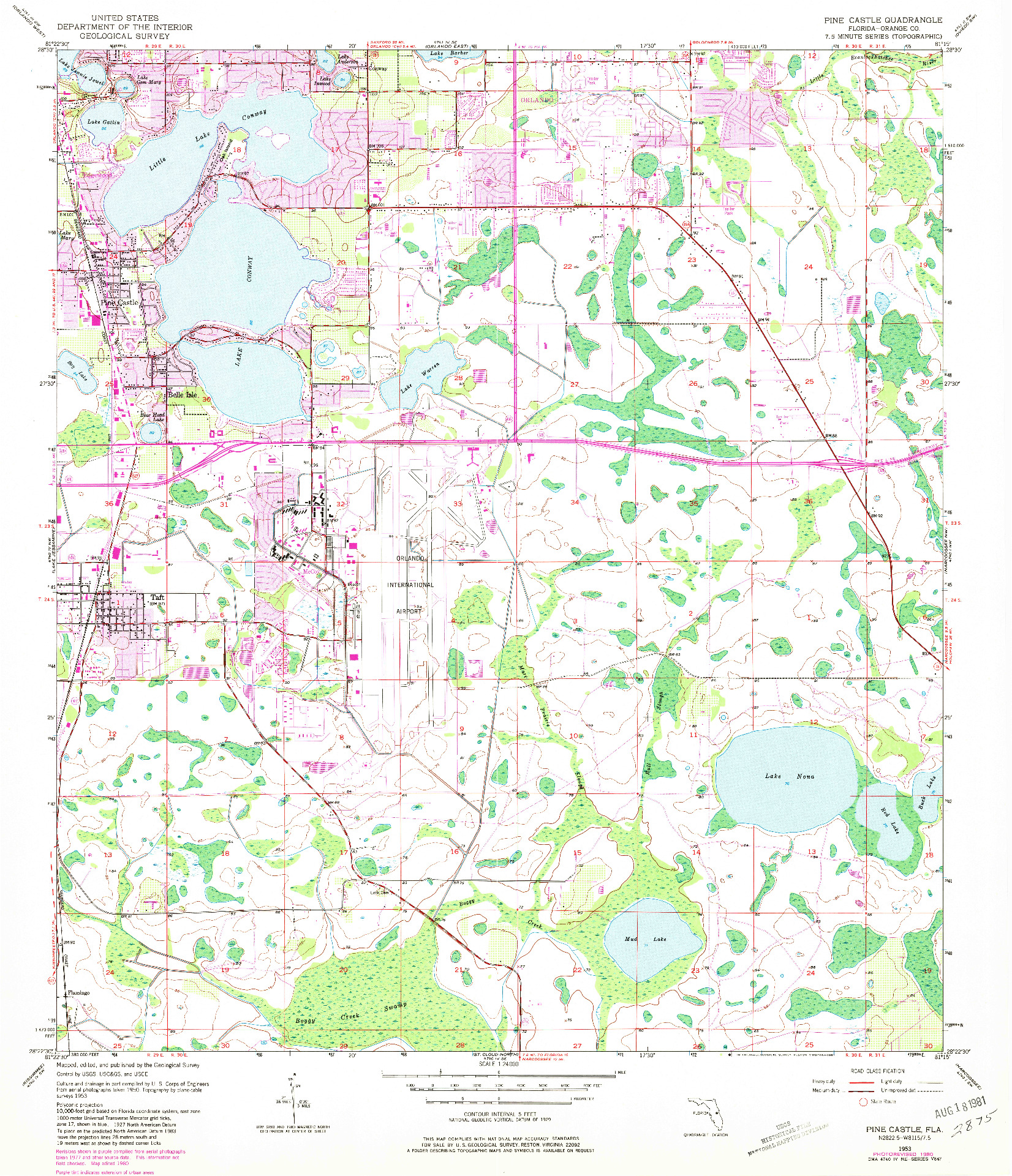 USGS 1:24000-SCALE QUADRANGLE FOR PINE CASTLE, FL 1953