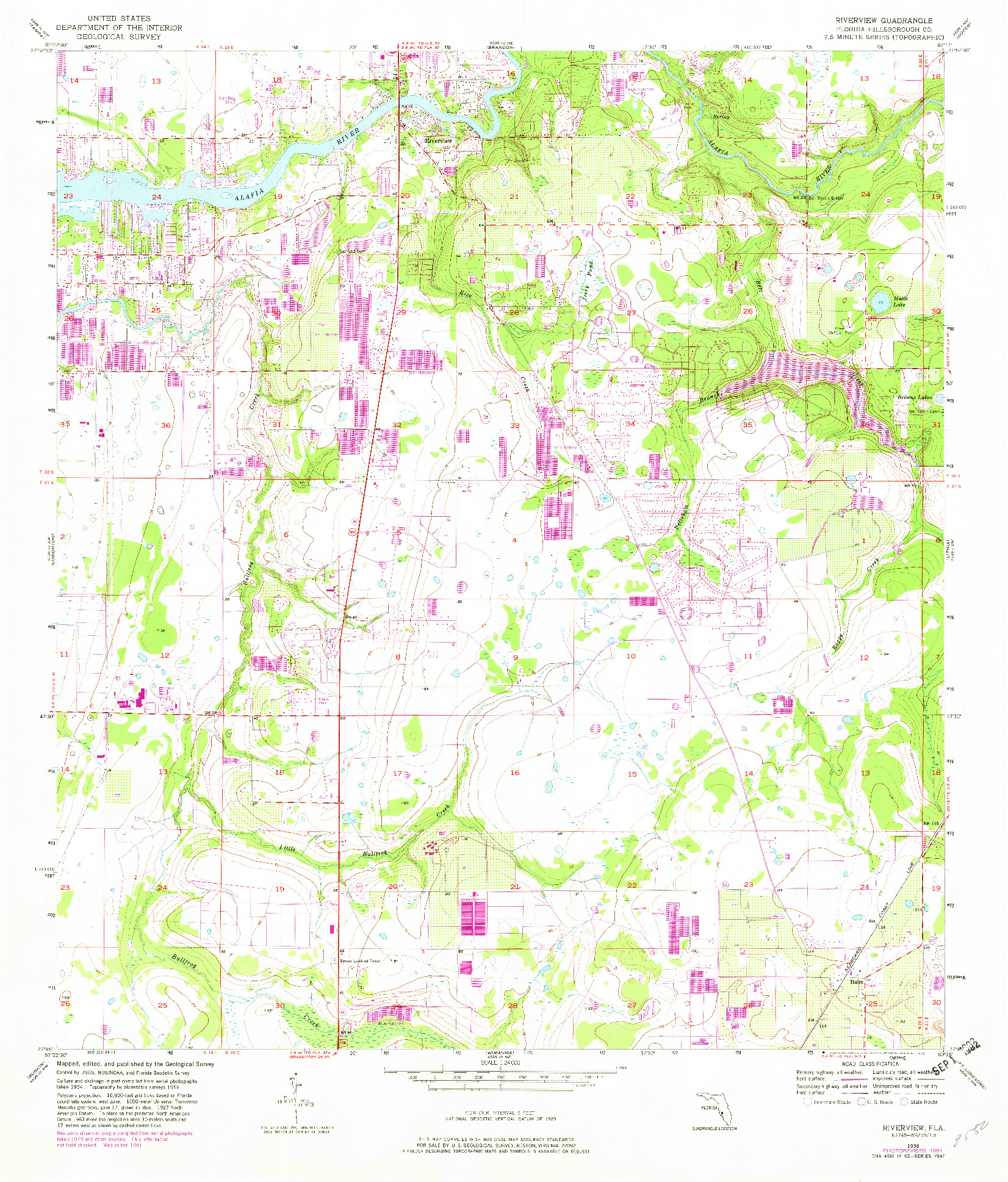 USGS 1:24000-SCALE QUADRANGLE FOR RIVERVIEW, FL 1956