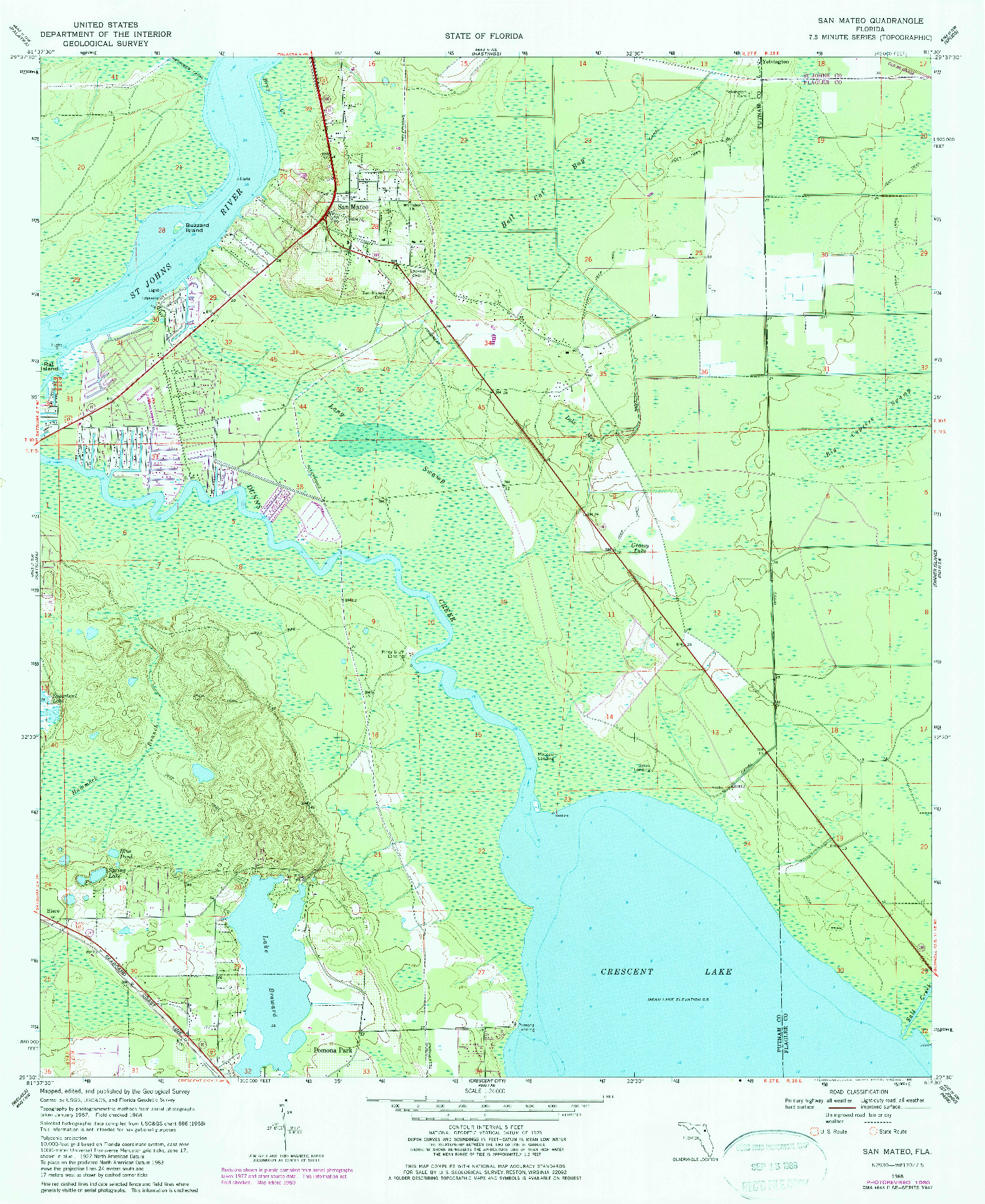 USGS 1:24000-SCALE QUADRANGLE FOR SAN MATEO, FL 1968