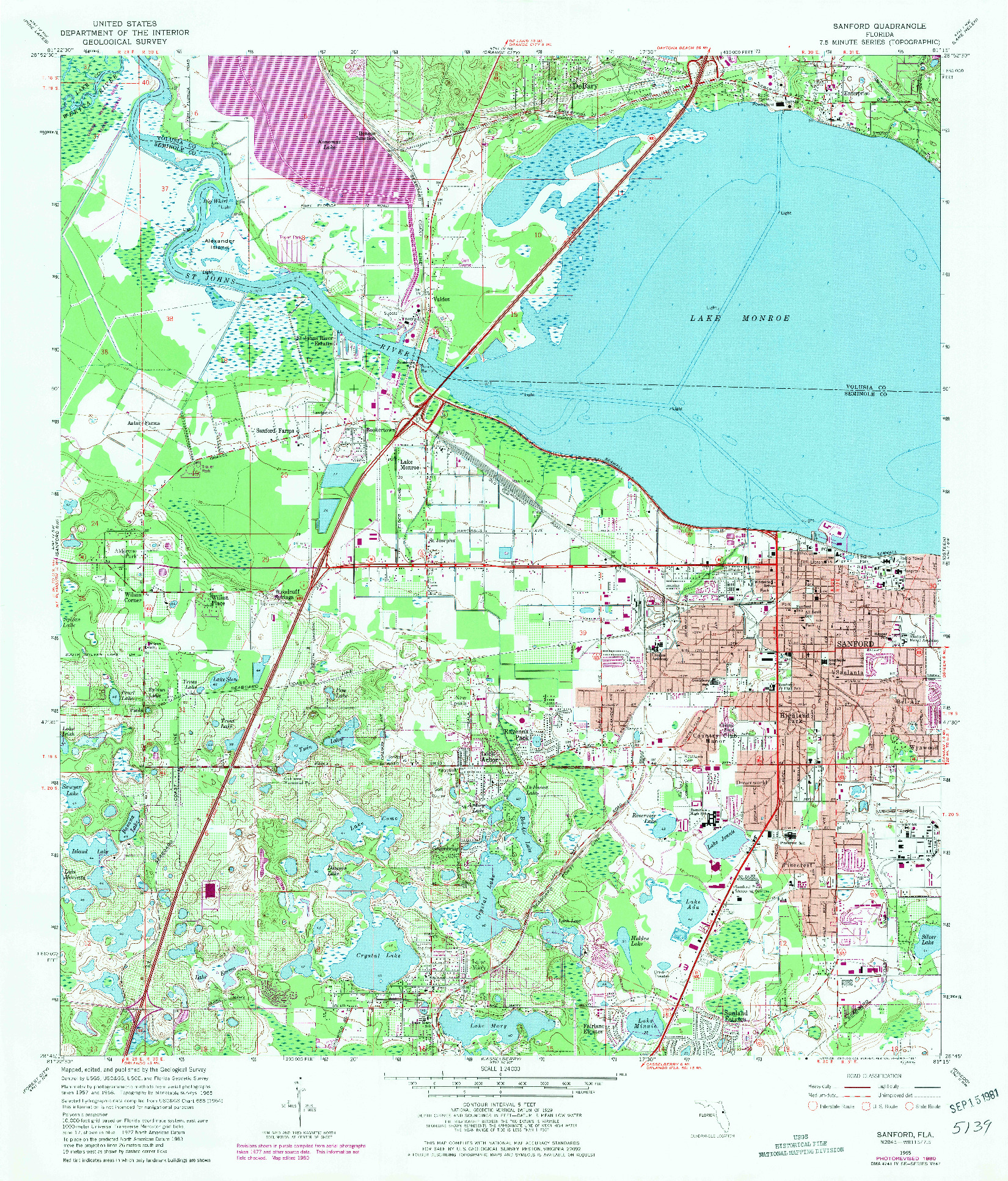 USGS 1:24000-SCALE QUADRANGLE FOR SANFORD, FL 1965