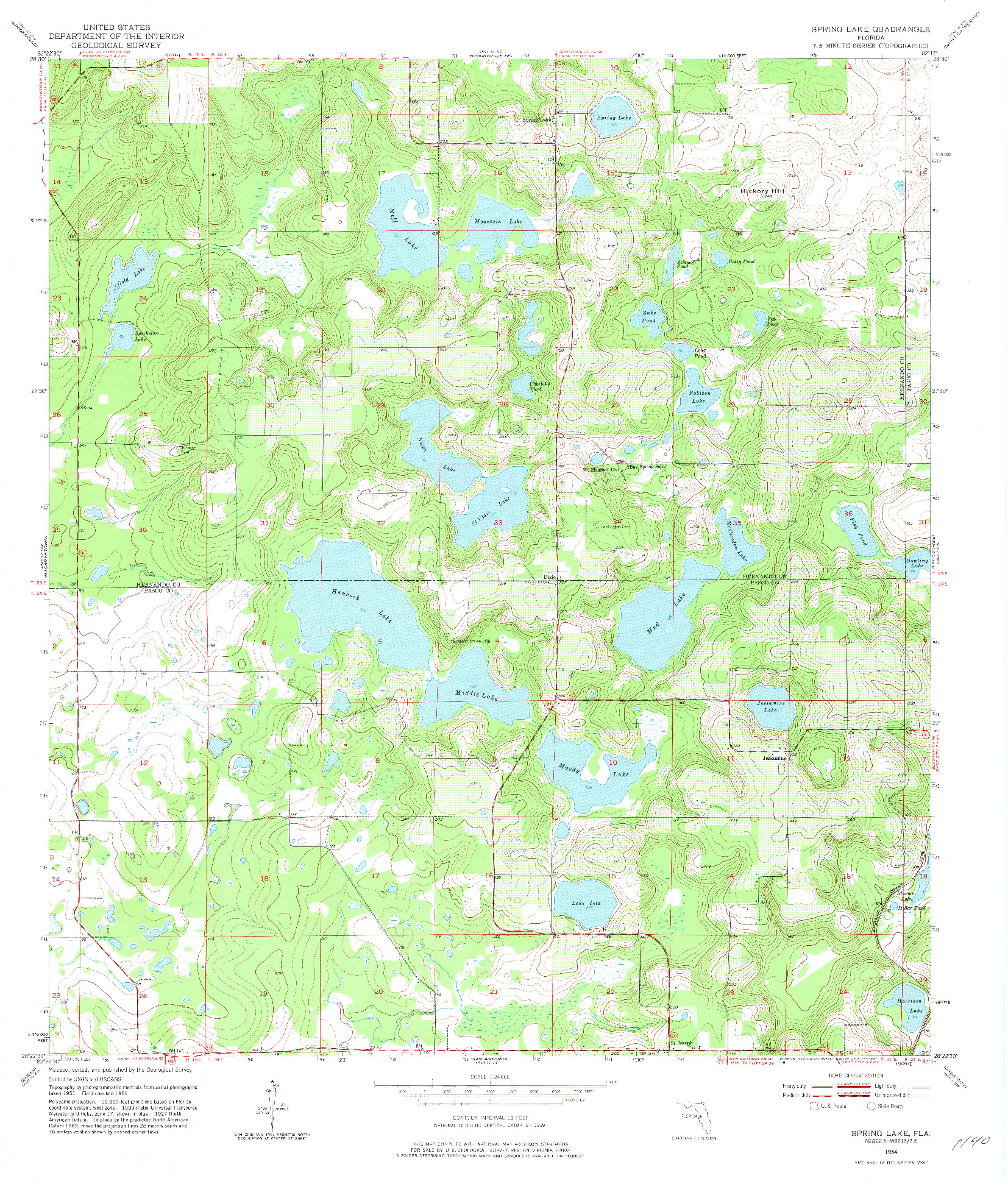 USGS 1:24000-SCALE QUADRANGLE FOR SPRING LAKE, FL 1954