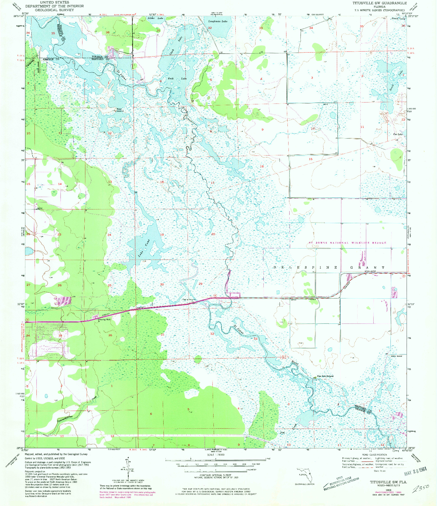 USGS 1:24000-SCALE QUADRANGLE FOR TITUSVILLE SW, FL 1953