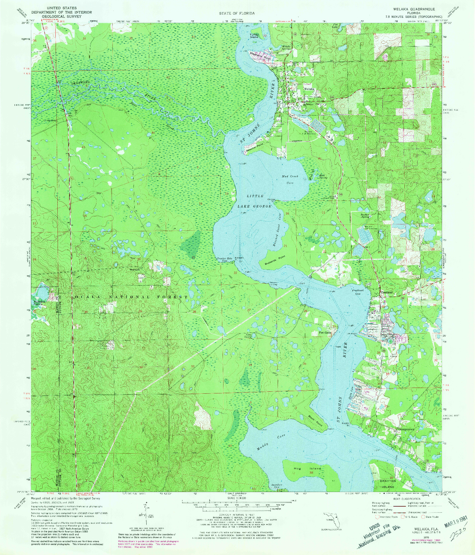 USGS 1:24000-SCALE QUADRANGLE FOR WELAKA, FL 1970