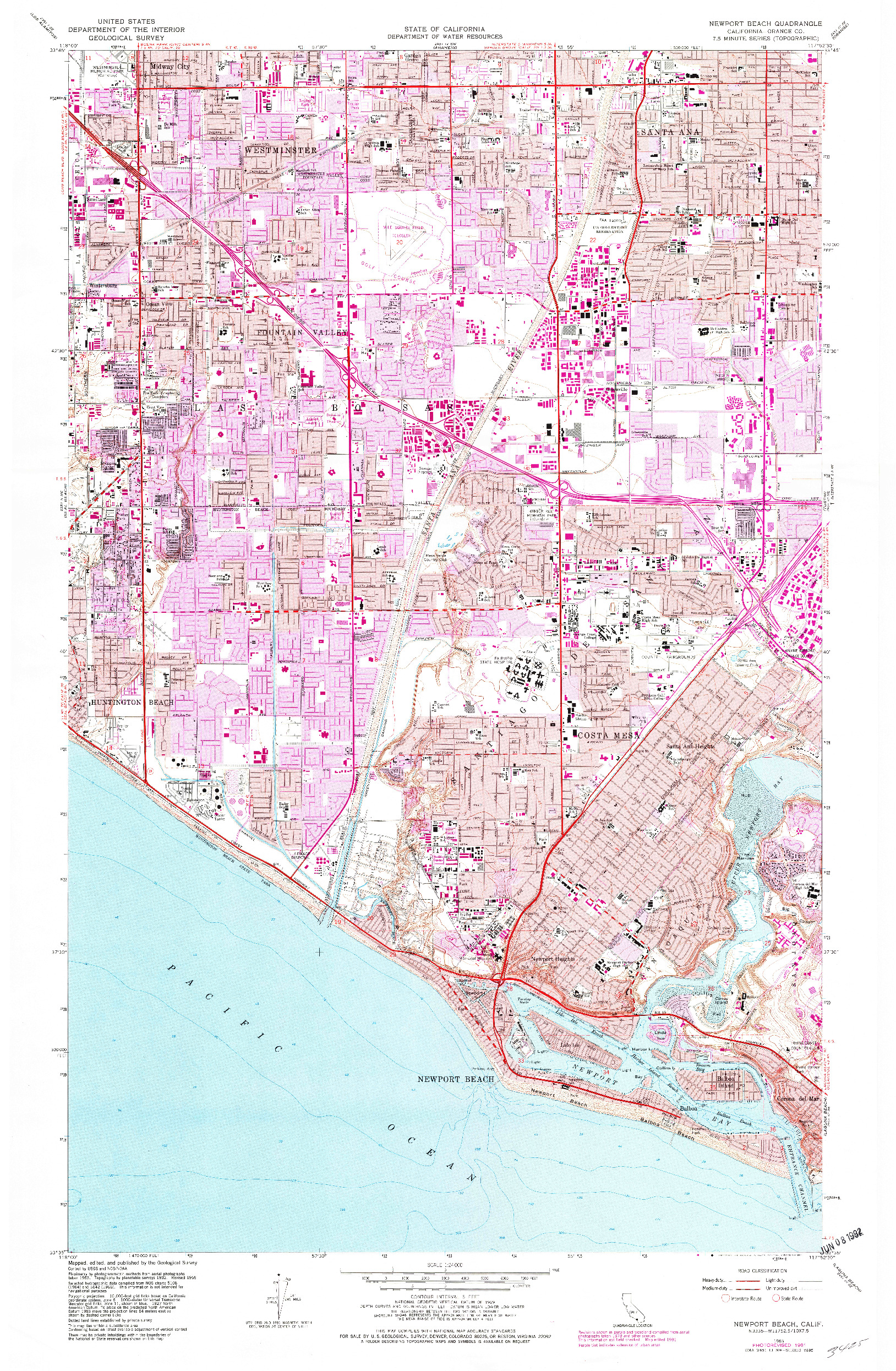 USGS 1:24000-SCALE QUADRANGLE FOR NEWPORT BEACH, CA 1965