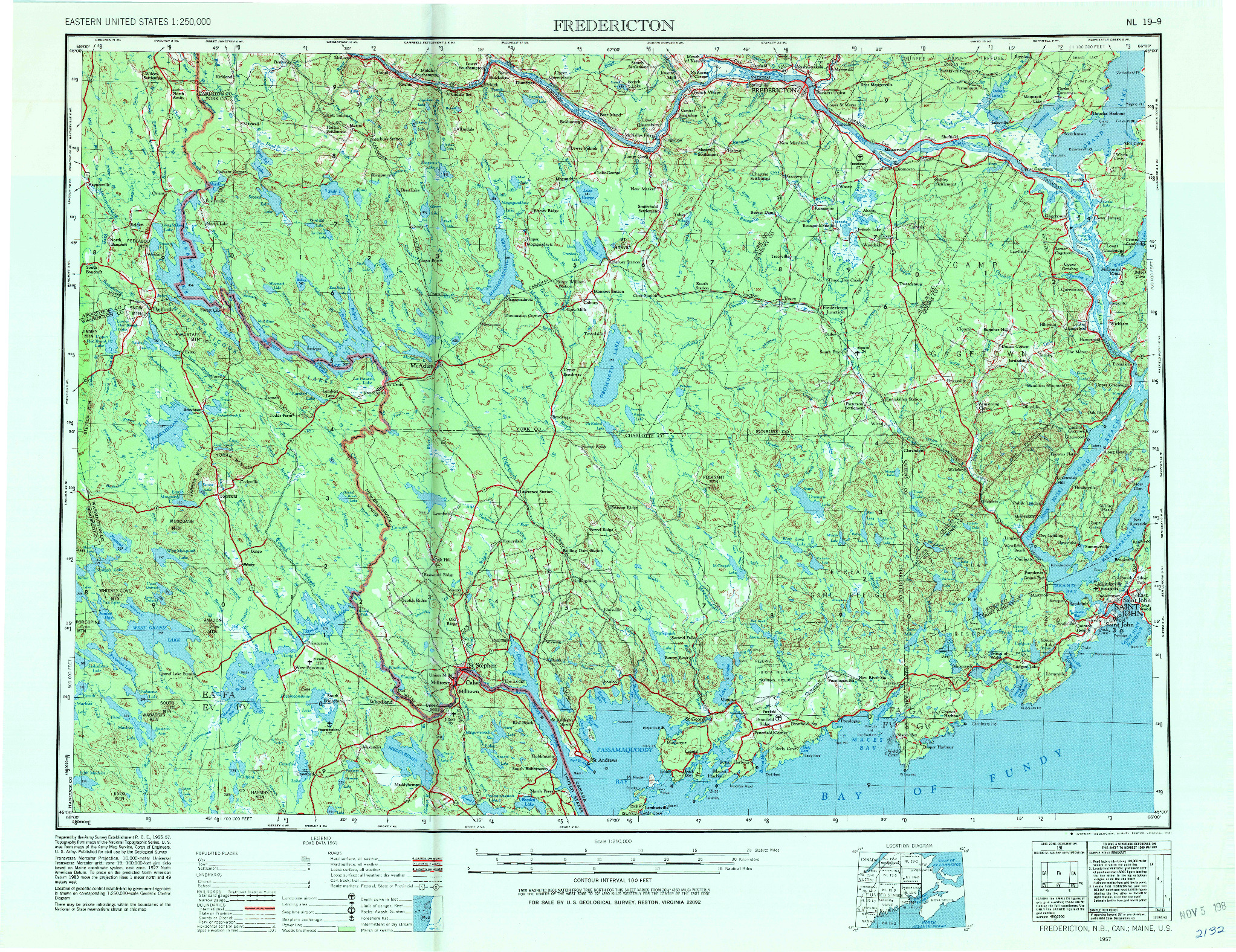 USGS 1:250000-SCALE QUADRANGLE FOR FREDERICTON, ME 1957