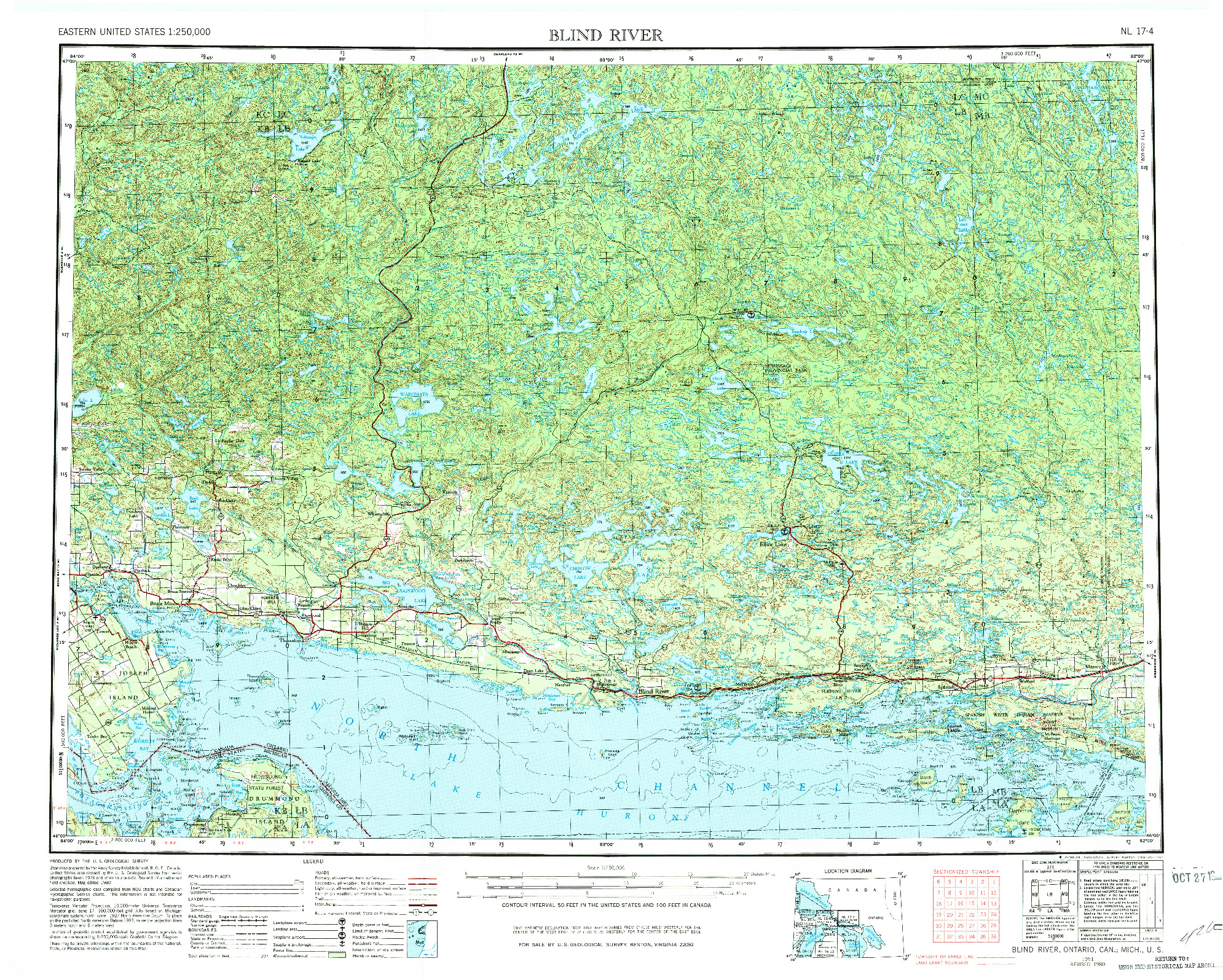 USGS 1:250000-SCALE QUADRANGLE FOR BLIND RIVER, MI 1961