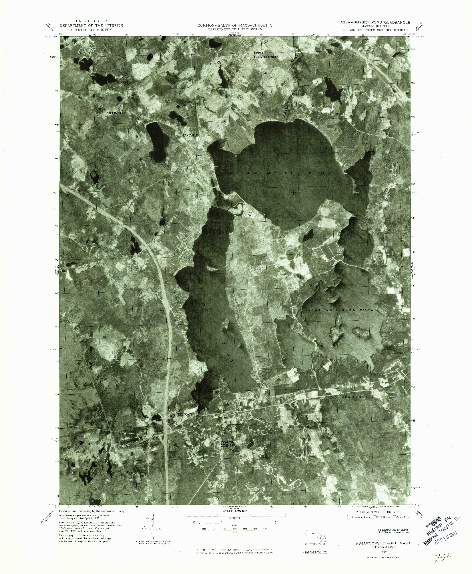 USGS 1:24000-SCALE QUADRANGLE FOR ASSAWOMPSET POND, MA 1977