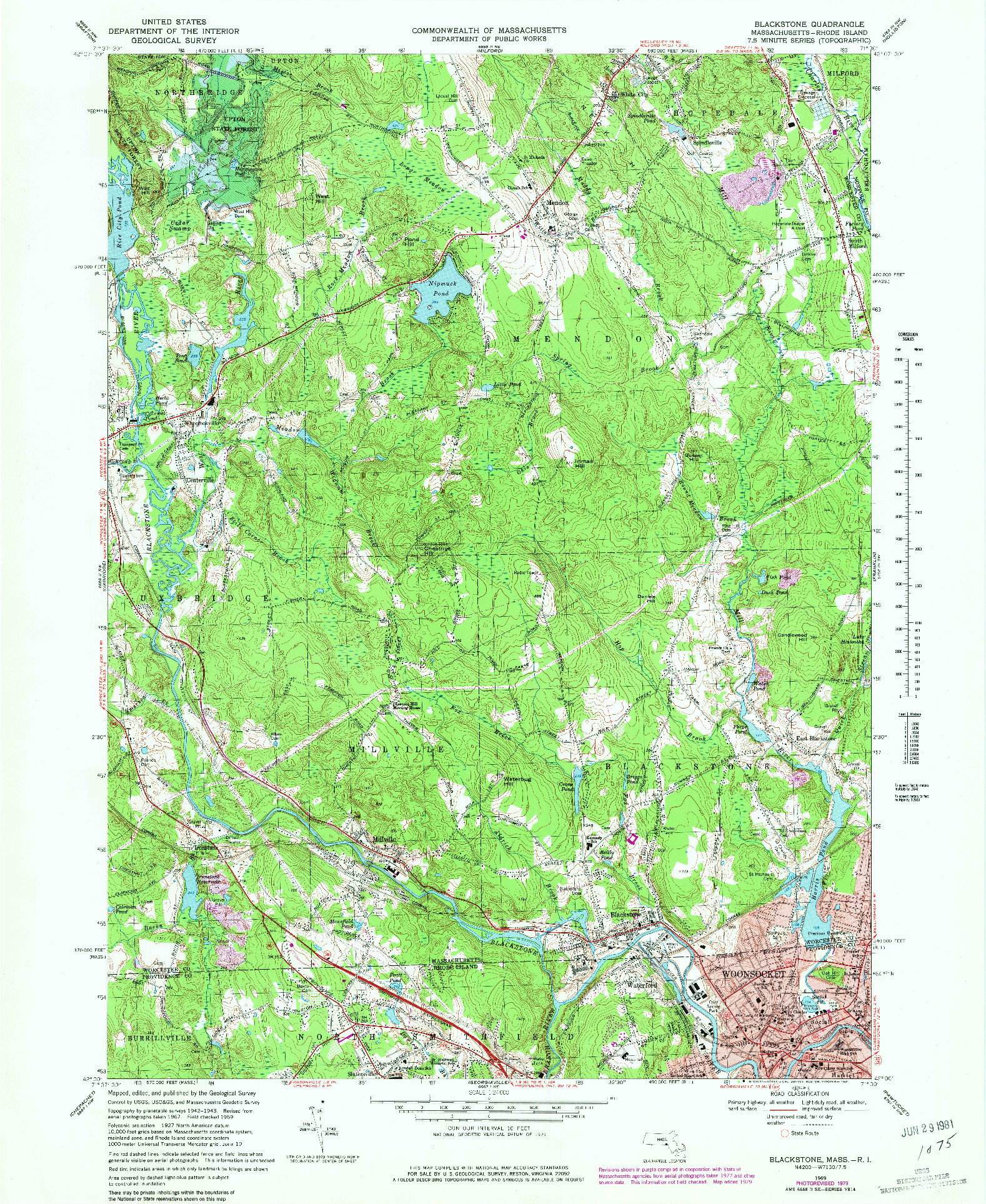 USGS 1:24000-SCALE QUADRANGLE FOR BLACKSTONE, MA 1969
