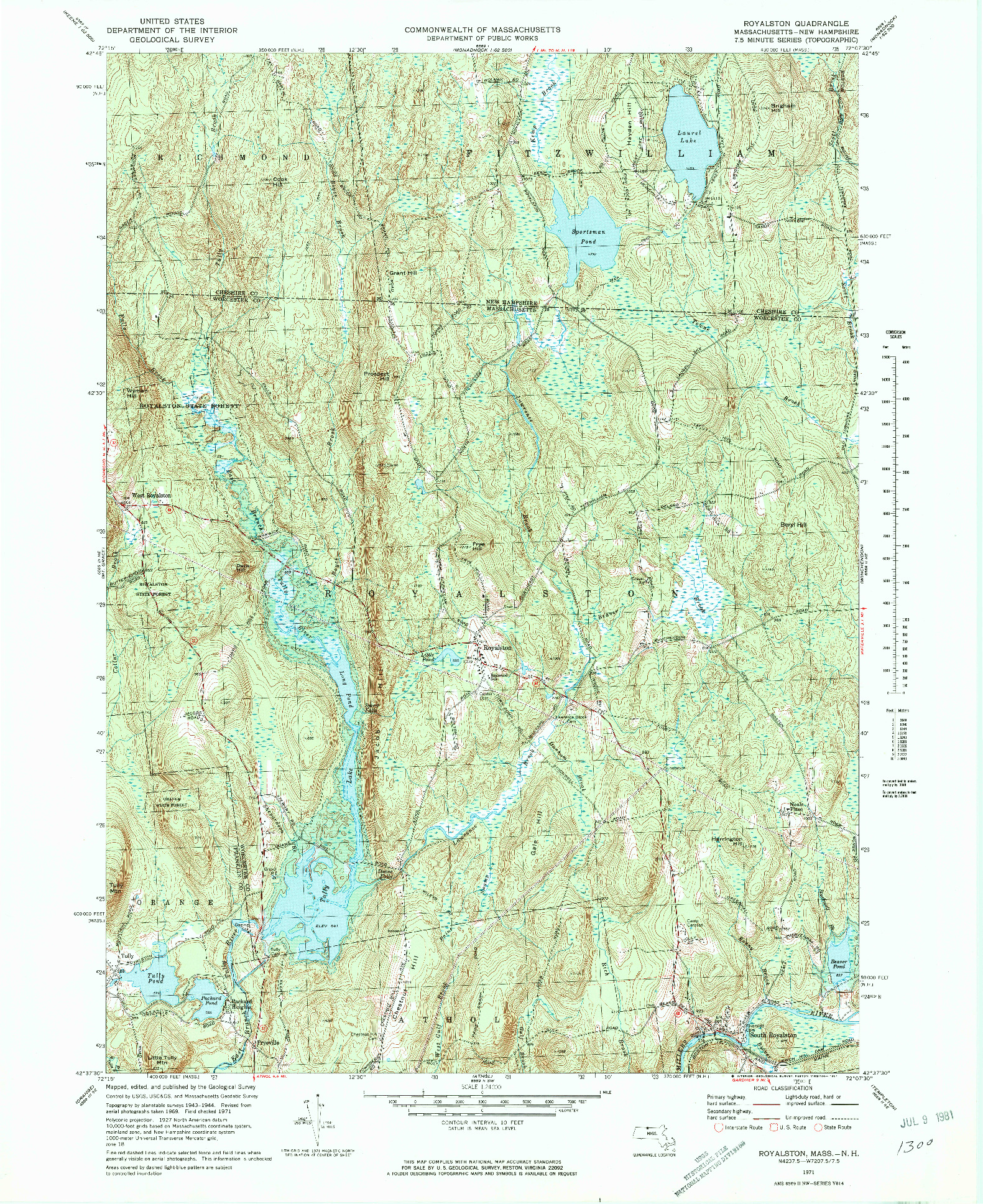 USGS 1:24000-SCALE QUADRANGLE FOR ROYALSTON, MA 1971