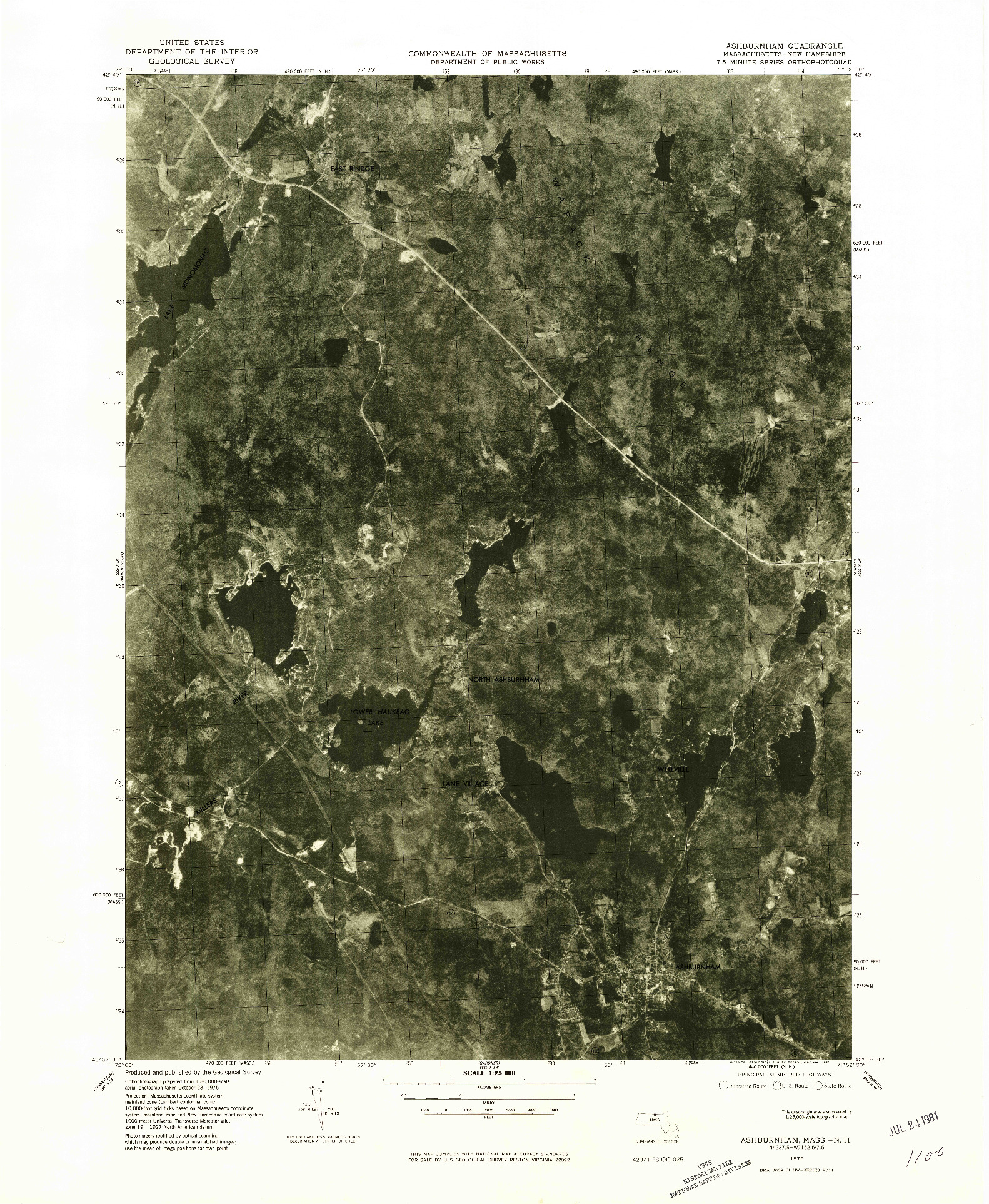 USGS 1:25000-SCALE QUADRANGLE FOR ASHBURNHAM, MA 1975