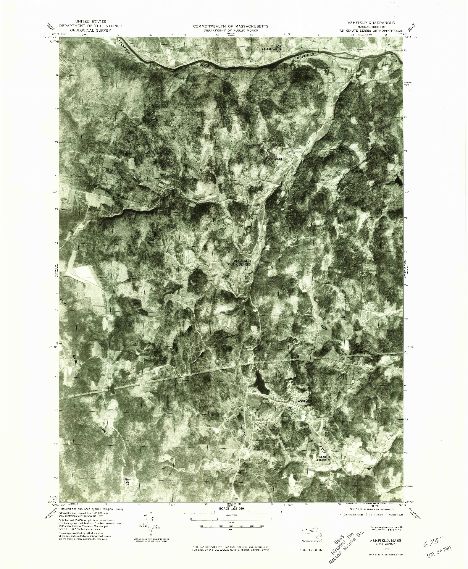 USGS 1:25000-SCALE QUADRANGLE FOR ASHFIELD, MA 1975
