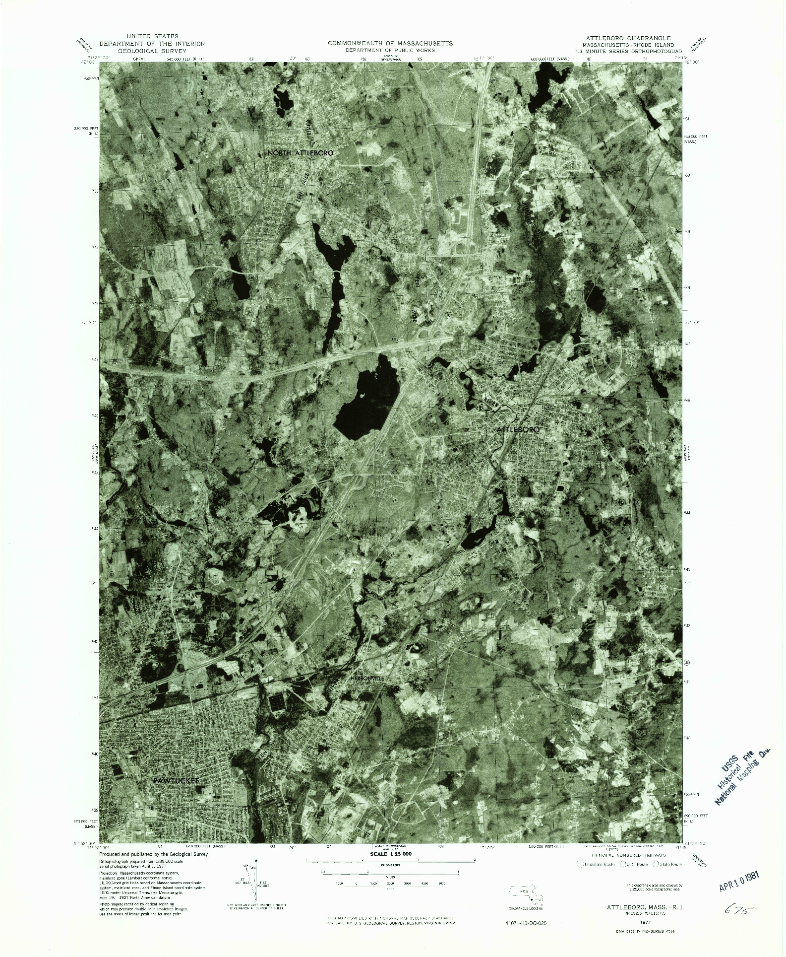 USGS 1:25000-SCALE QUADRANGLE FOR ATTLEBORO, MA 1977