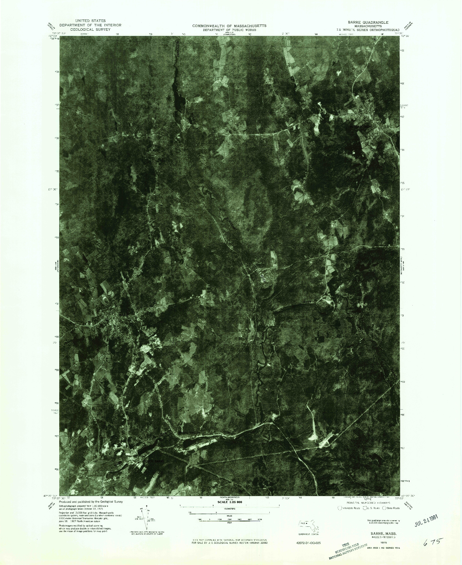 USGS 1:25000-SCALE QUADRANGLE FOR BARRE, MA 1975