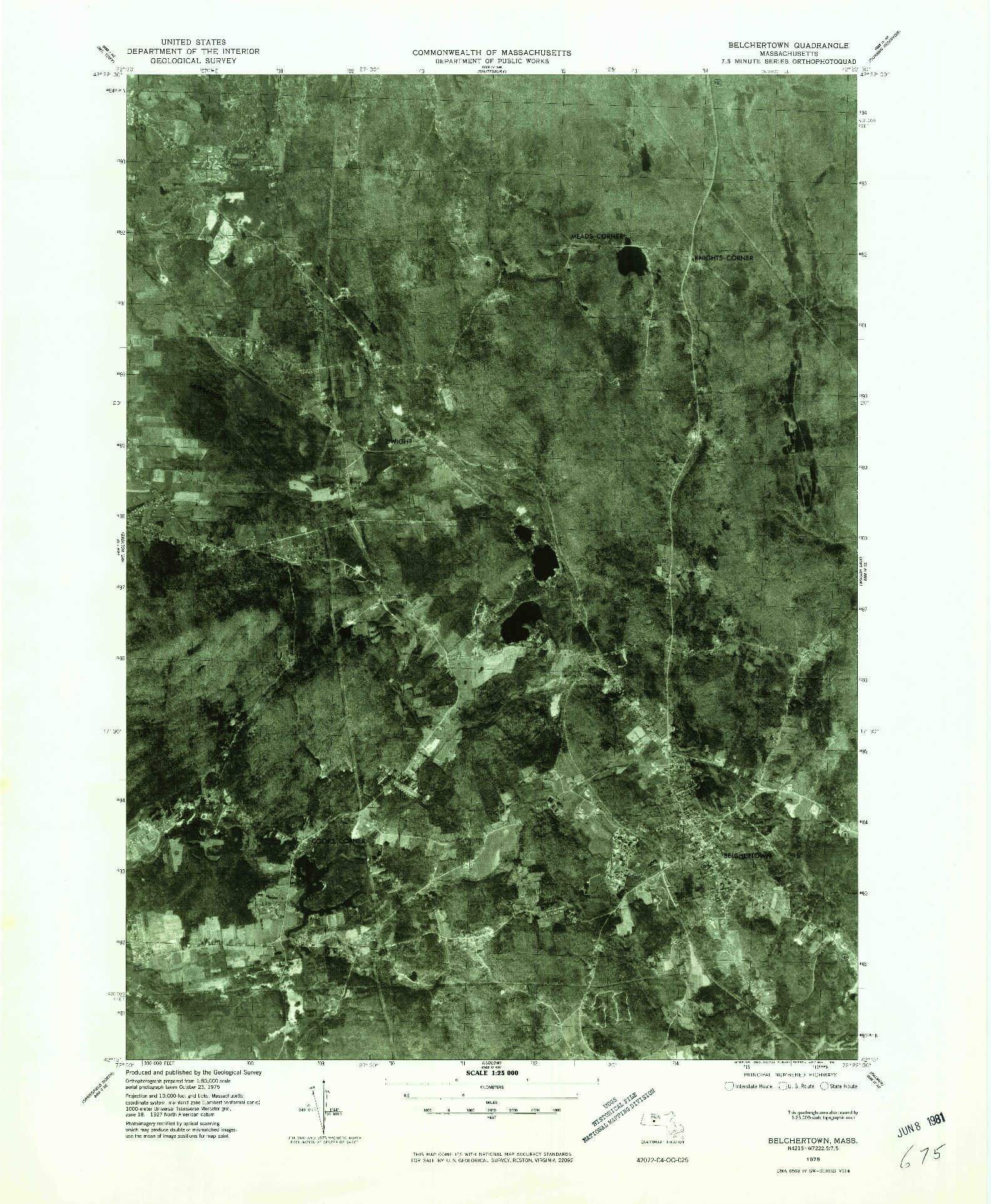 USGS 1:25000-SCALE QUADRANGLE FOR BELCHERTOWN, MA 1975