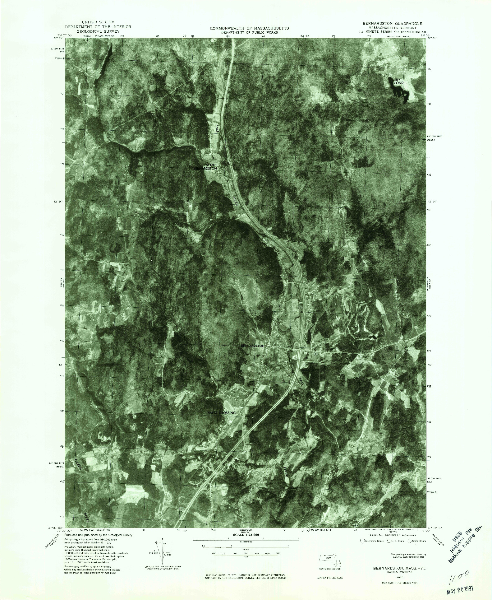 USGS 1:25000-SCALE QUADRANGLE FOR BERNARDSTON, MA 1975