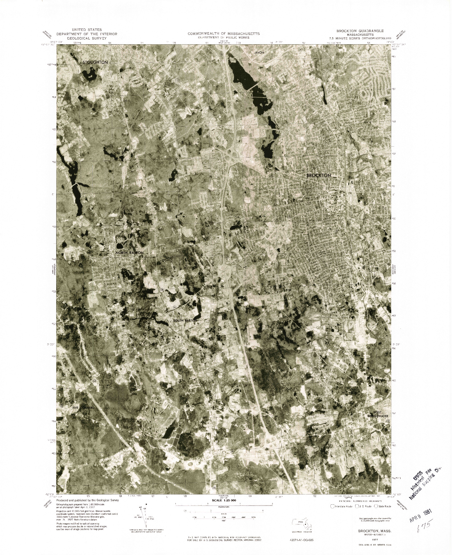 USGS 1:25000-SCALE QUADRANGLE FOR BROCKTON, MA 1977