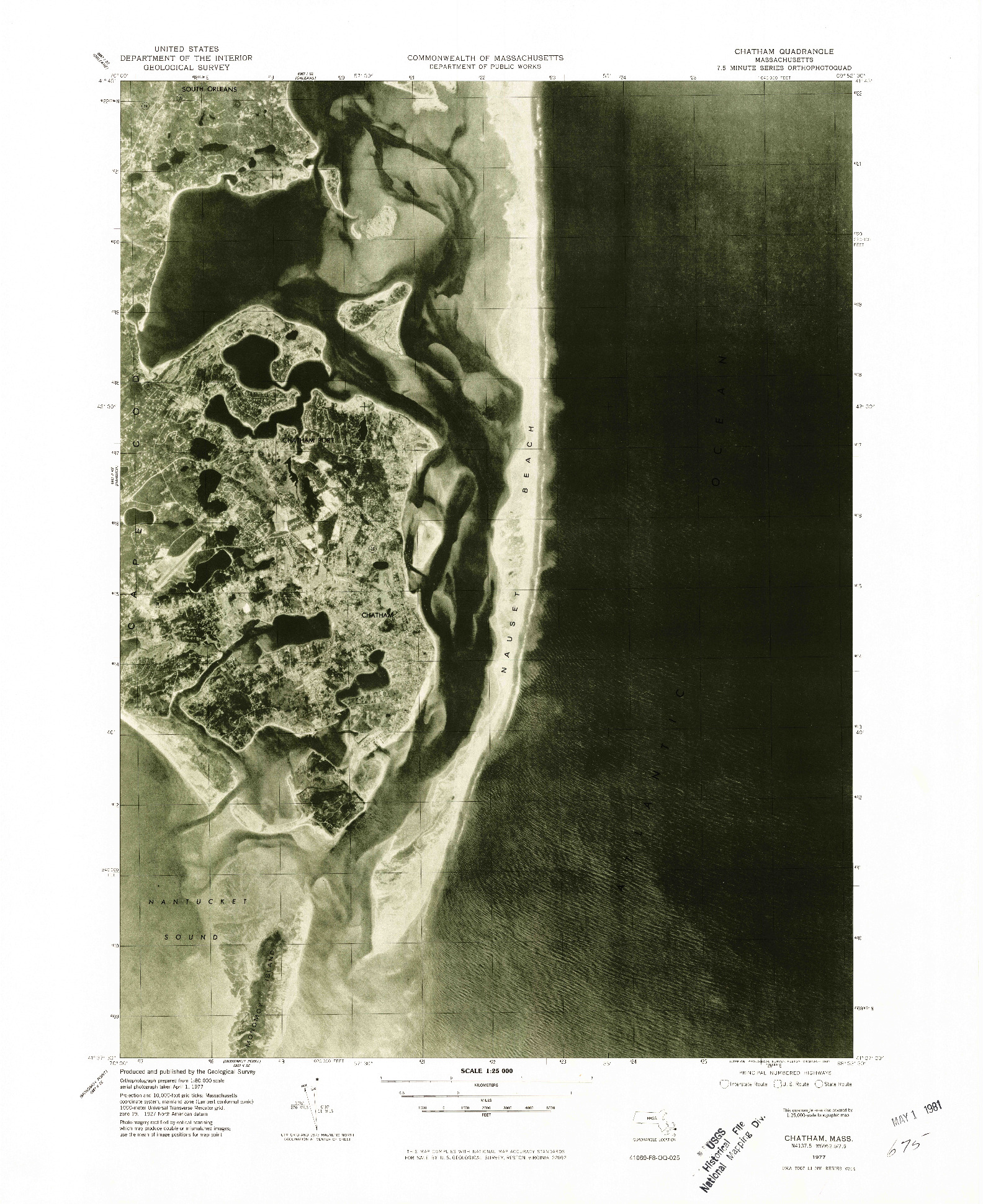 USGS 1:25000-SCALE QUADRANGLE FOR CHATHAM, MA 1977