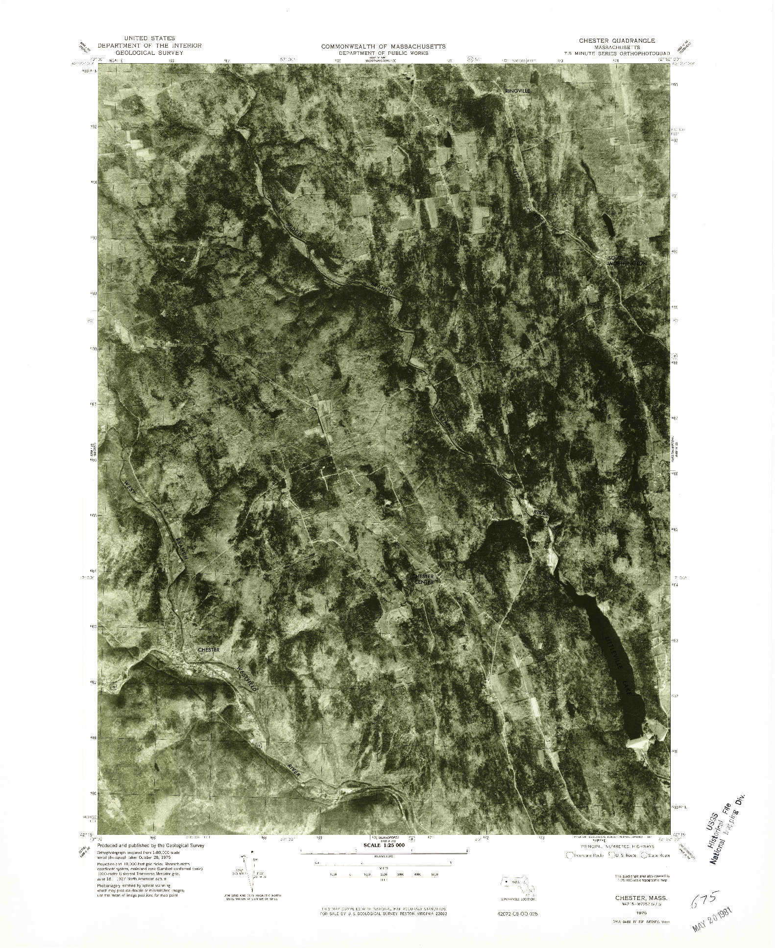 USGS 1:25000-SCALE QUADRANGLE FOR CHESTER, MA 1975