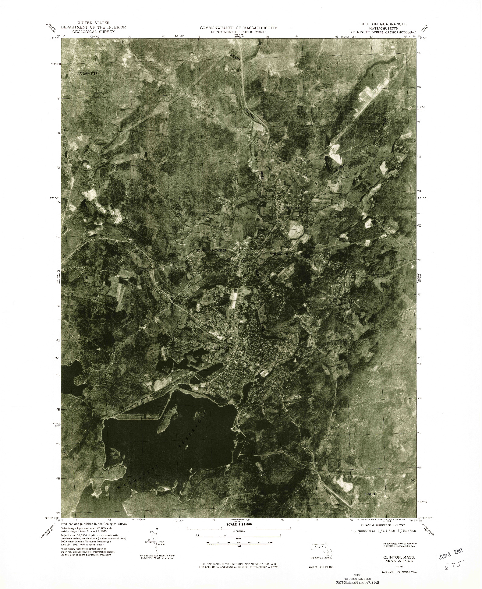 USGS 1:25000-SCALE QUADRANGLE FOR CLINTON, MA 1975